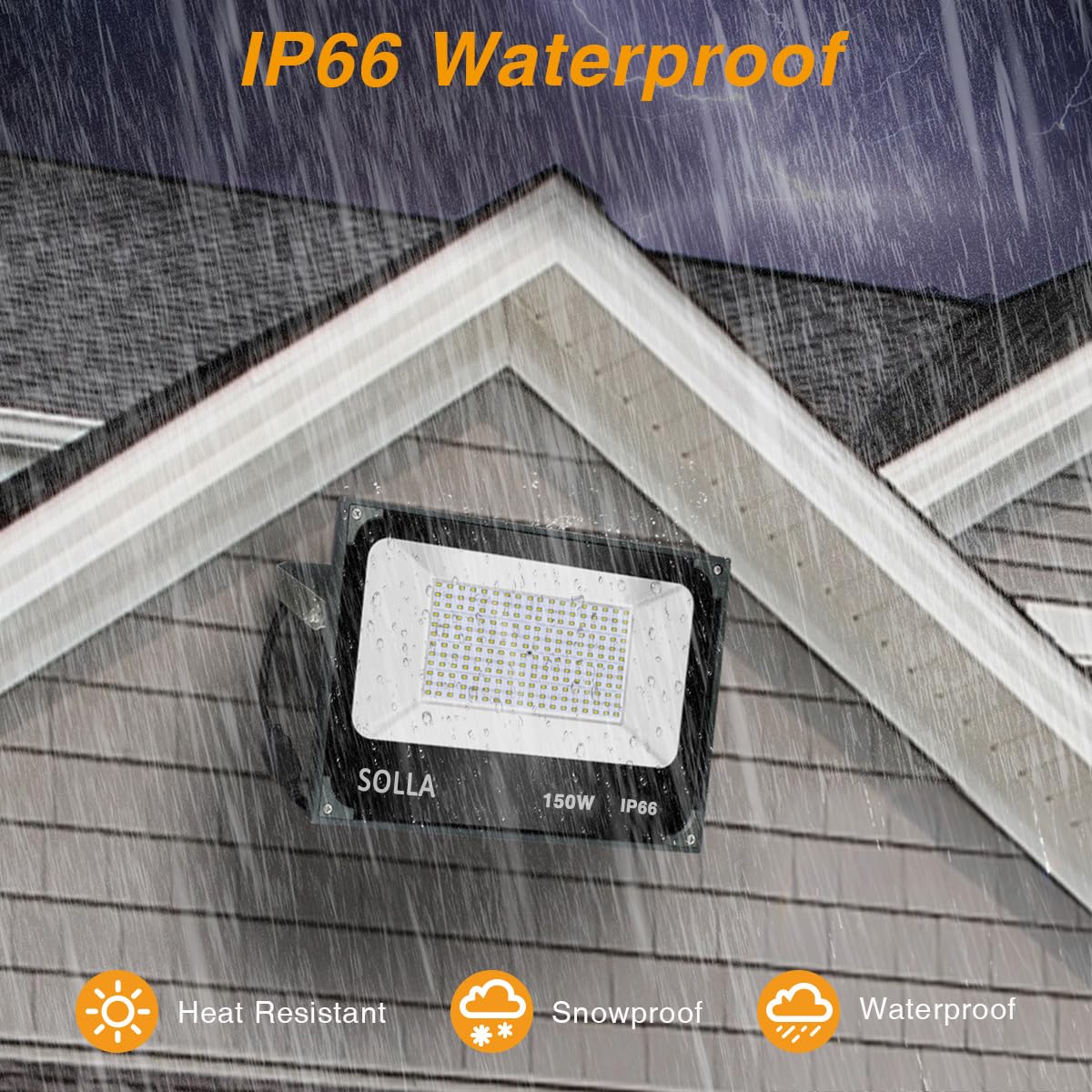 SOLLA 100W LED Flood Light - 8000lm, 6000K Daylight White, Aluminum, 2 Pack, Outdoor/Indoor Security Lighting