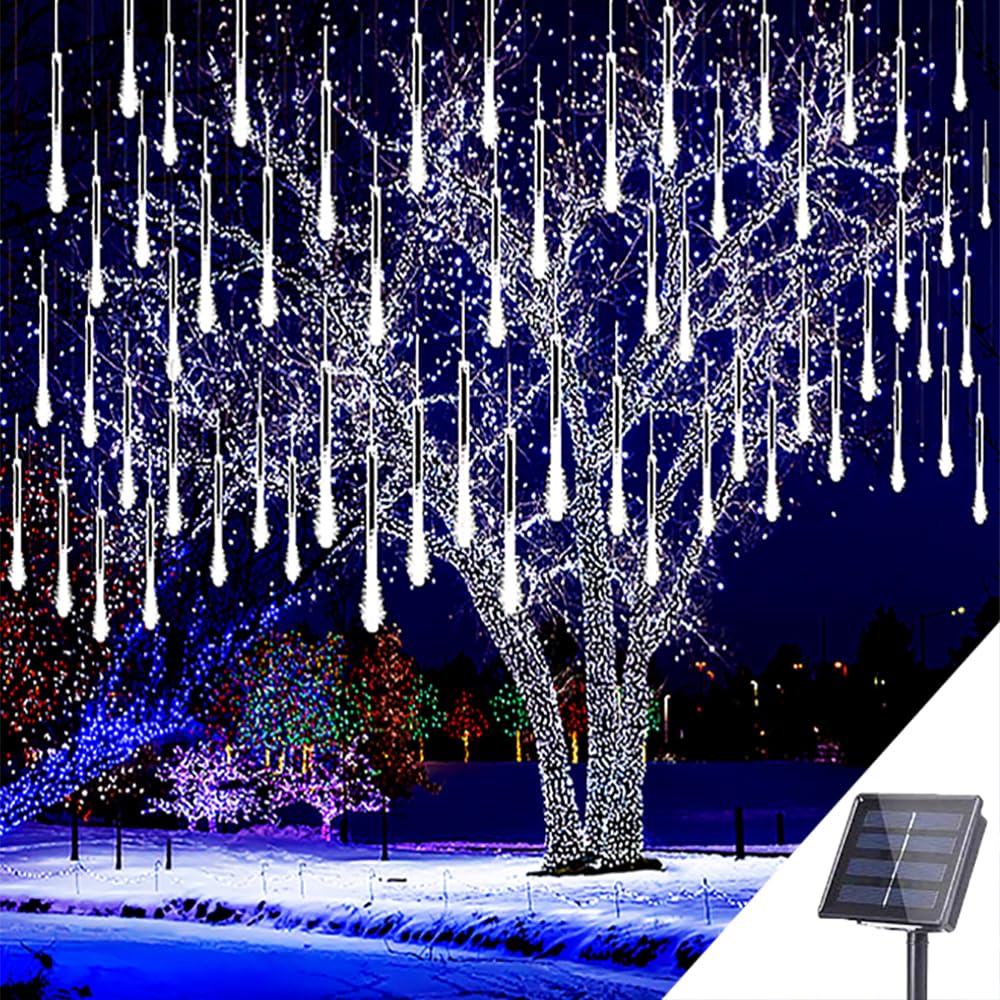 Kwaiffeo Solar Christmas Lights Outdoor, 16 Tubes(Equivalent to 2 Sets of 8-Tube) Solar Powered Meteor Shower Lights Snow Fallin