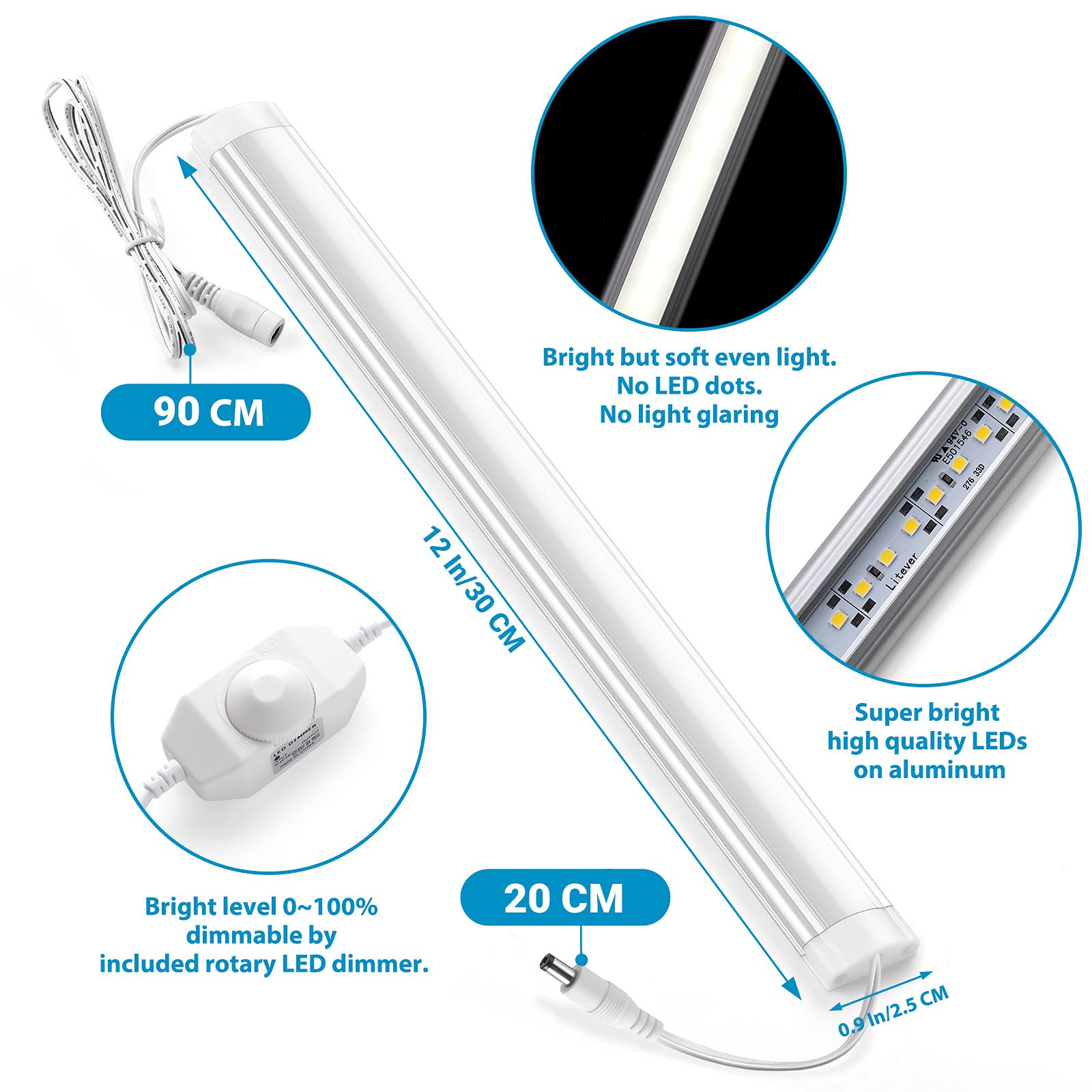 Litever Extra 12 Inches Cabinet Led Light Bar Strip. 1-Pack. Designed As Add-On Light Bar Ll-025. Perfect For Workbench, Over-Desk, Closet, Kitchen Cabinets Counters. Daylight White 5000K