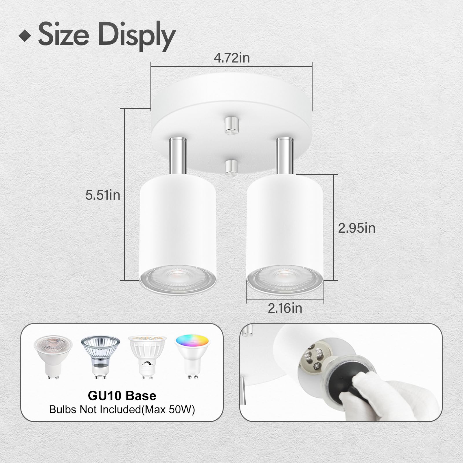 2 Light Track Lighting Fixtures Ceiling  Matte White Round Directional Ceiling Spotlight  Gu10 Flush Mount Track Fixture  Flexibly Rotatable Light Head For Kitchen/Living Room  Bulb Not Included