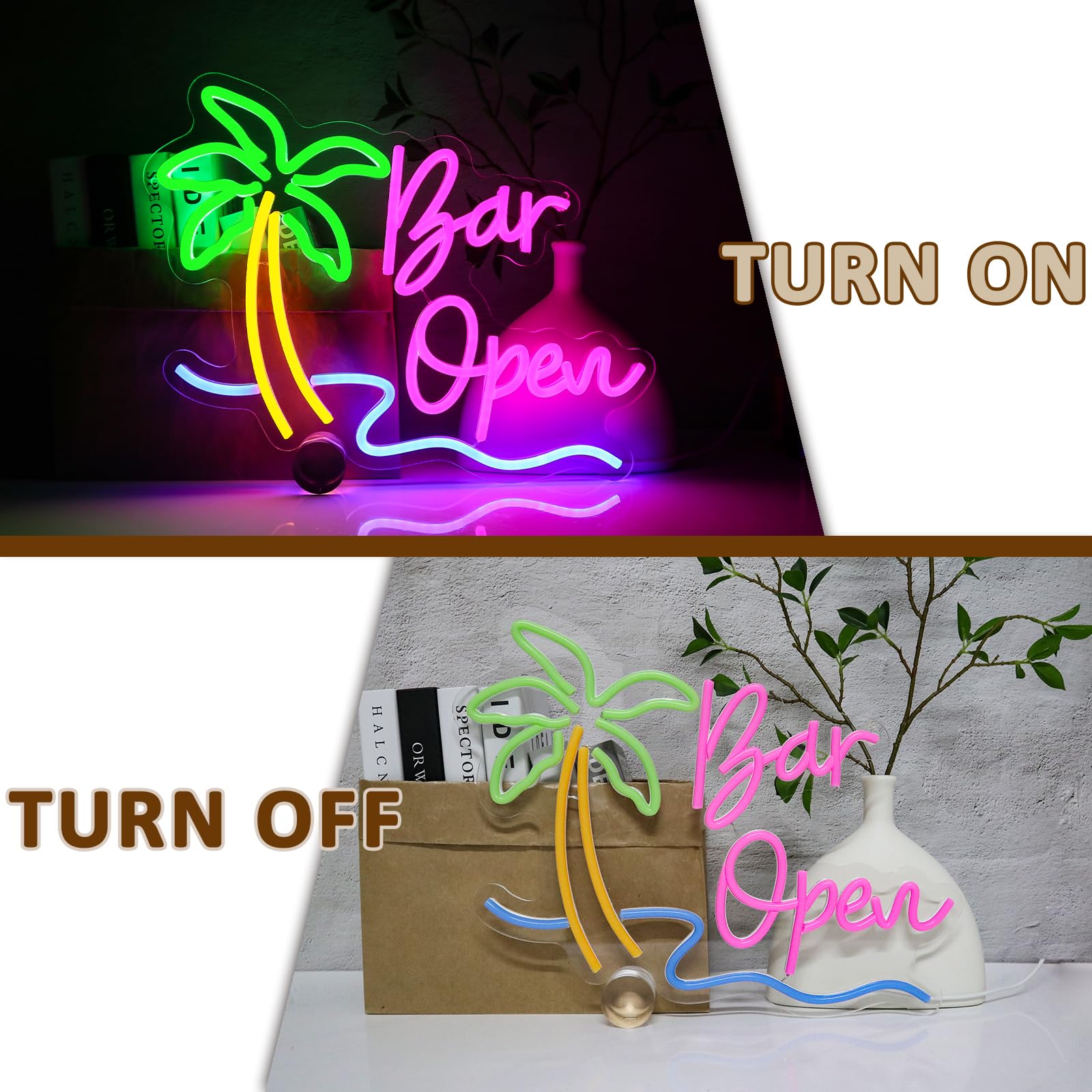 PMCVYH Neon Open Sign for Business, USB Dimmable, 15.75 x 12.2 inches, Multi-colored, Model SYL-Bar open