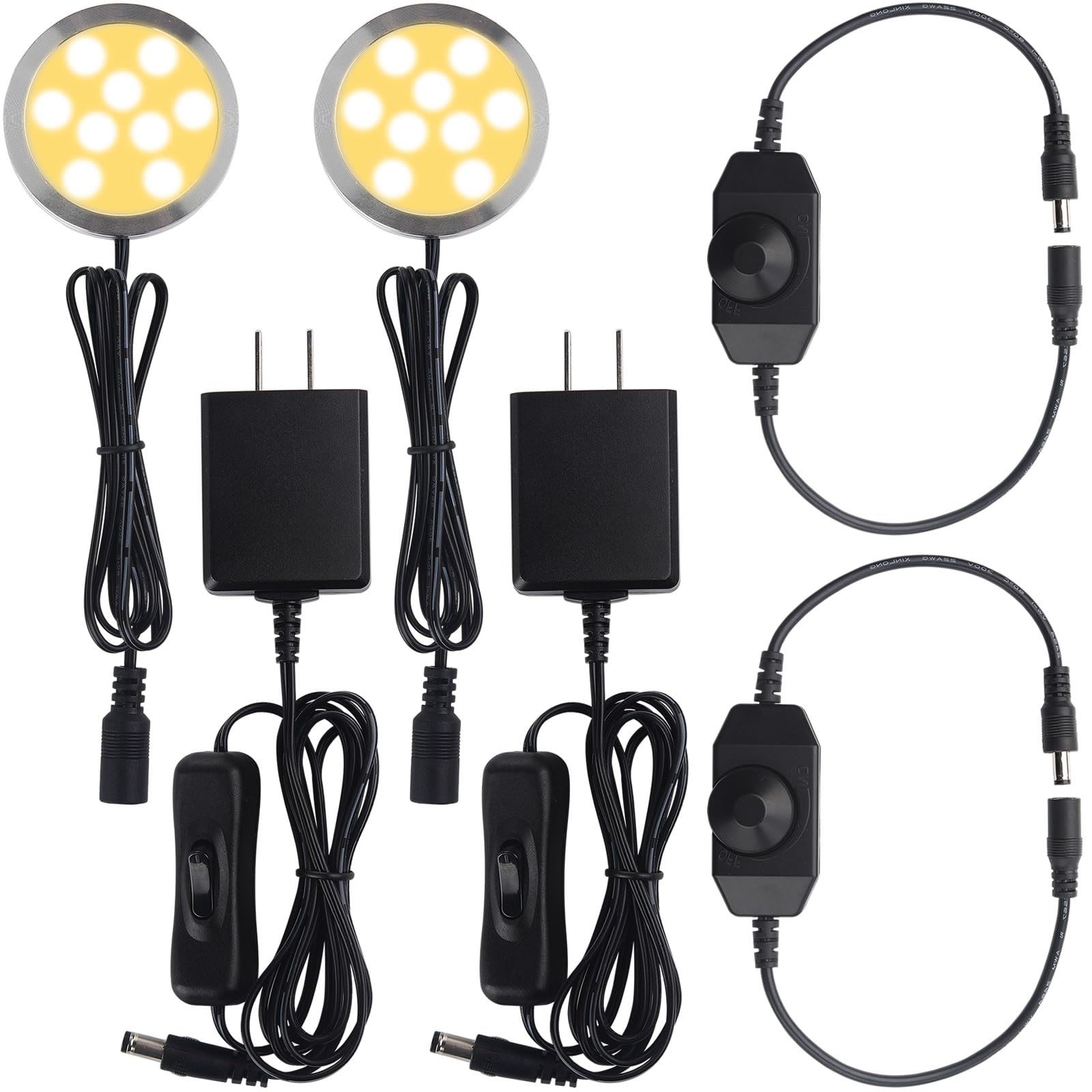 Meigour Under Cabinet Light 2.5, Single LED Puck Light for Curio Kitchen Display Shelf Lighting, Dimmer Switch, 120VAC Plug in, 