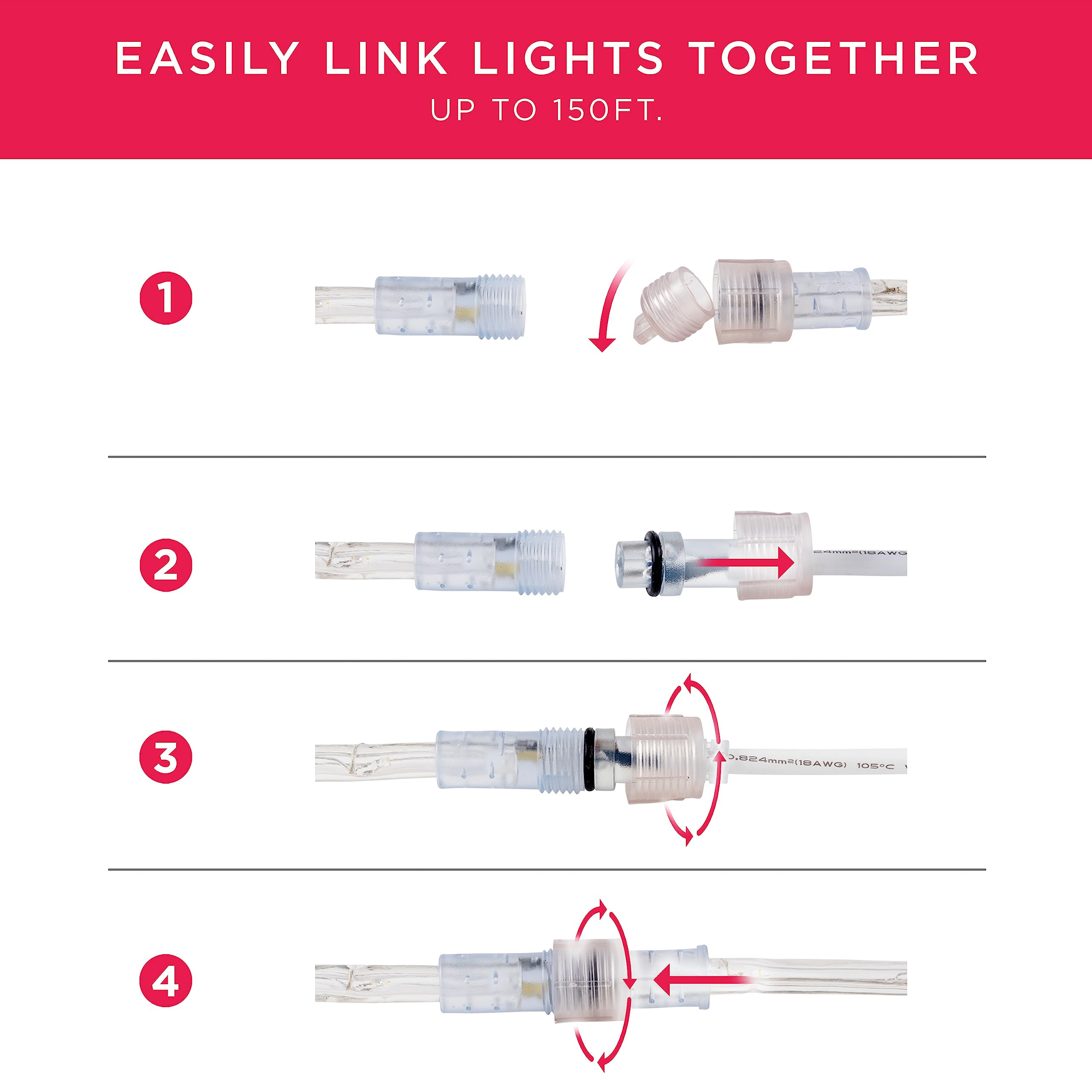 Ultrapro 16Ft Led Rope Lights, Cool White 5000K, Waterproof, Indoor/Outdoor String Lights