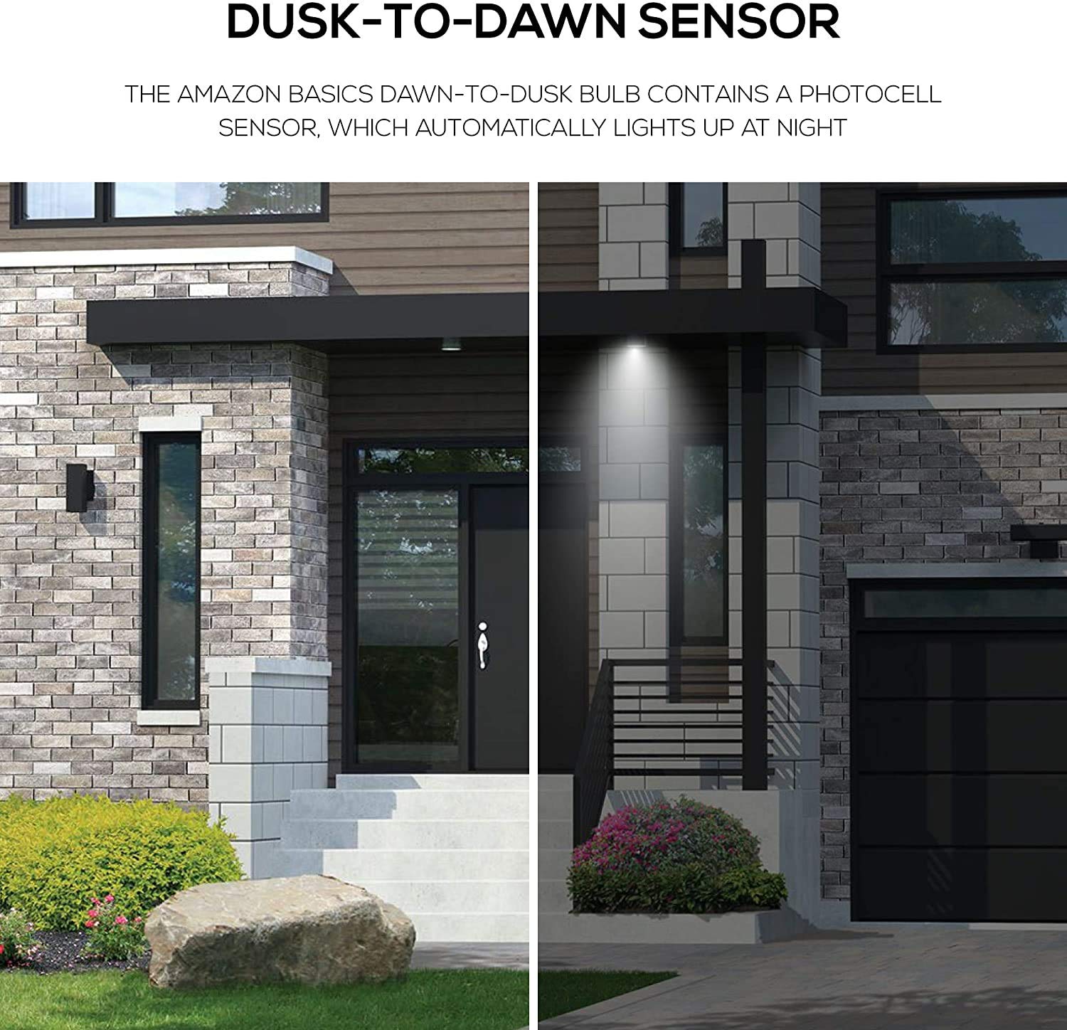 Amazon Basics A19 Dusk To Dawn Sensor Led Outdoor Light Bulb, 60W Equivalent, Energy-Efficient 9W, Daylight White, 5000K, E26 Ba