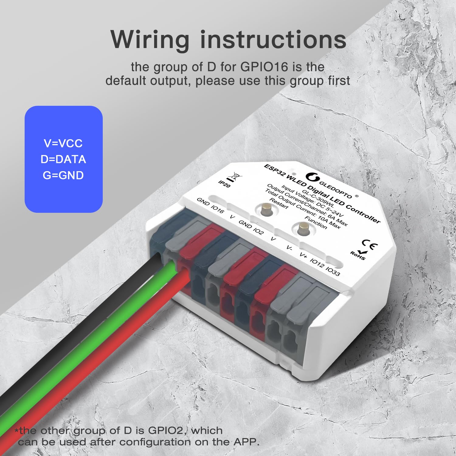 Sogledwow GLEDOPTO ESP32 Mini LED Controller DC 5-24V RGB IC Model GL-C-309WL for Addressable Strip Lights
