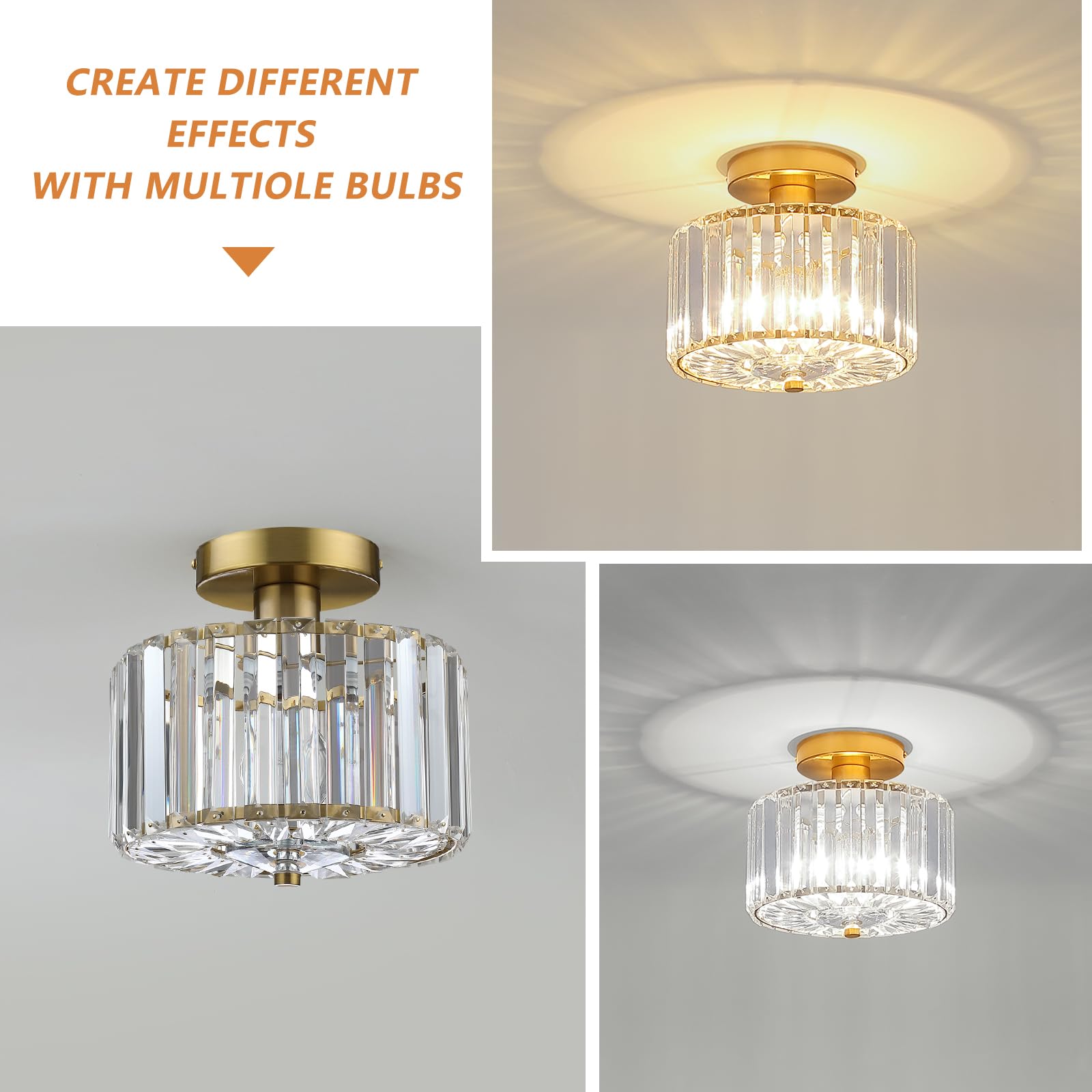 Pasentel Small Crystal Ceiling Light  Modern Mini Flush Mount Crystal Chandelier  Gold Small Chandelier Light Fixture  Entryway Lighting Fixture For Kitchen Hallway Laundry Room  1-Light  Sf004-1-G