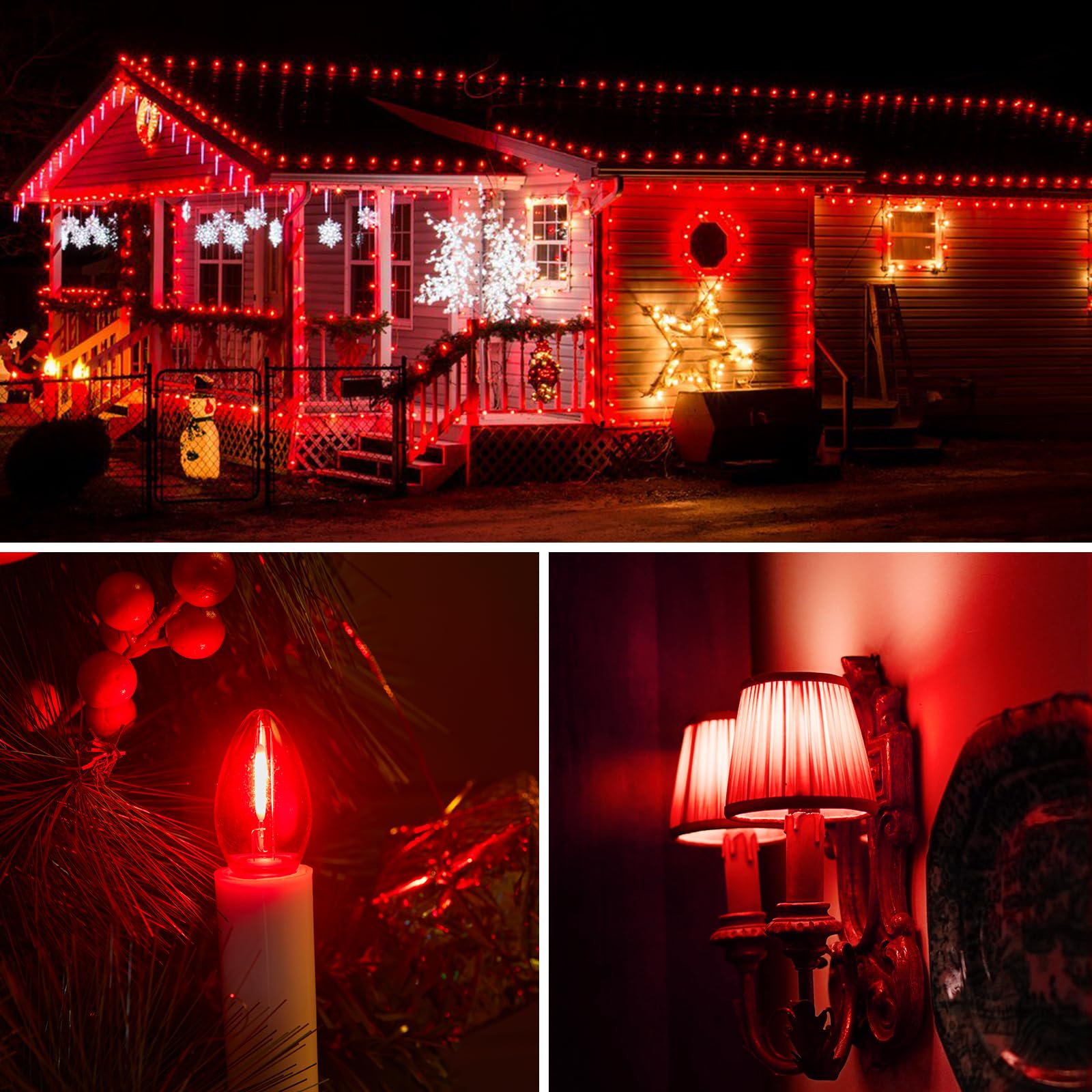 Brightown 50 Pack C7 Red Led Christmas Lights Bulb Replacement Light Bulbs For Christmas String Lights  E12 Candelabra Base  Commercial Grade Holiday Bulbs For Outdoor Indoor Decor Lighting