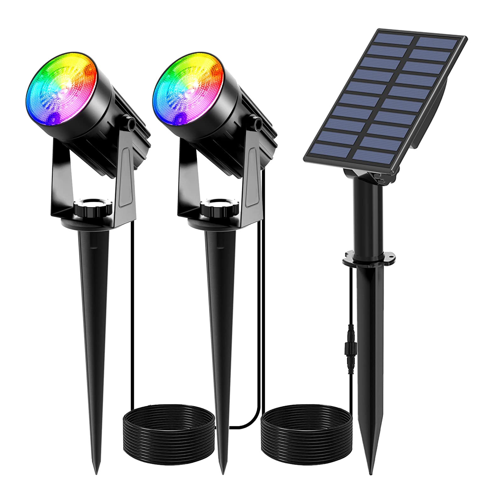 T-SUNUS Color Changing Solar Spot Lights, RGB LED, IP65 Waterproof, 2-IN-1, Aluminum, Multicolor, Model TS-S4501-2H-RGB