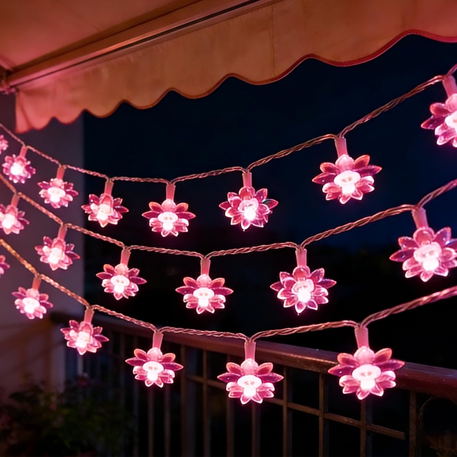 Battery & USB Powered Lotus Flower String Lights, 9.8ft 30 LED Fairy Soft Floral Lamp Indoor Decorations with 8 Modes & Timer fo