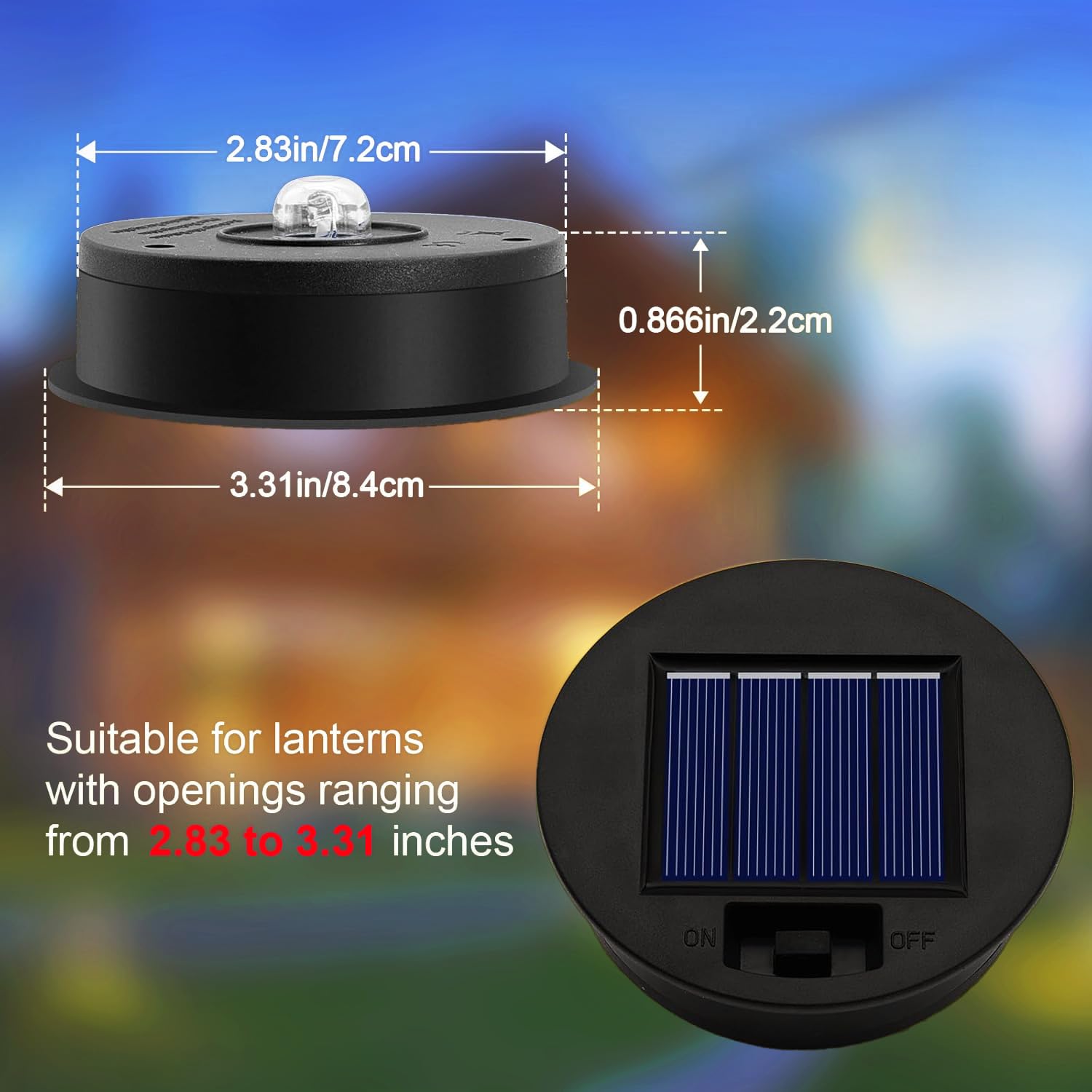 Solar Light Replacement Top Parts 6 Pack(Top Size 3.31 Inch,Bottom Size 2.83 Inch),7 Lumens Lantern Lids Waterproof Replacement