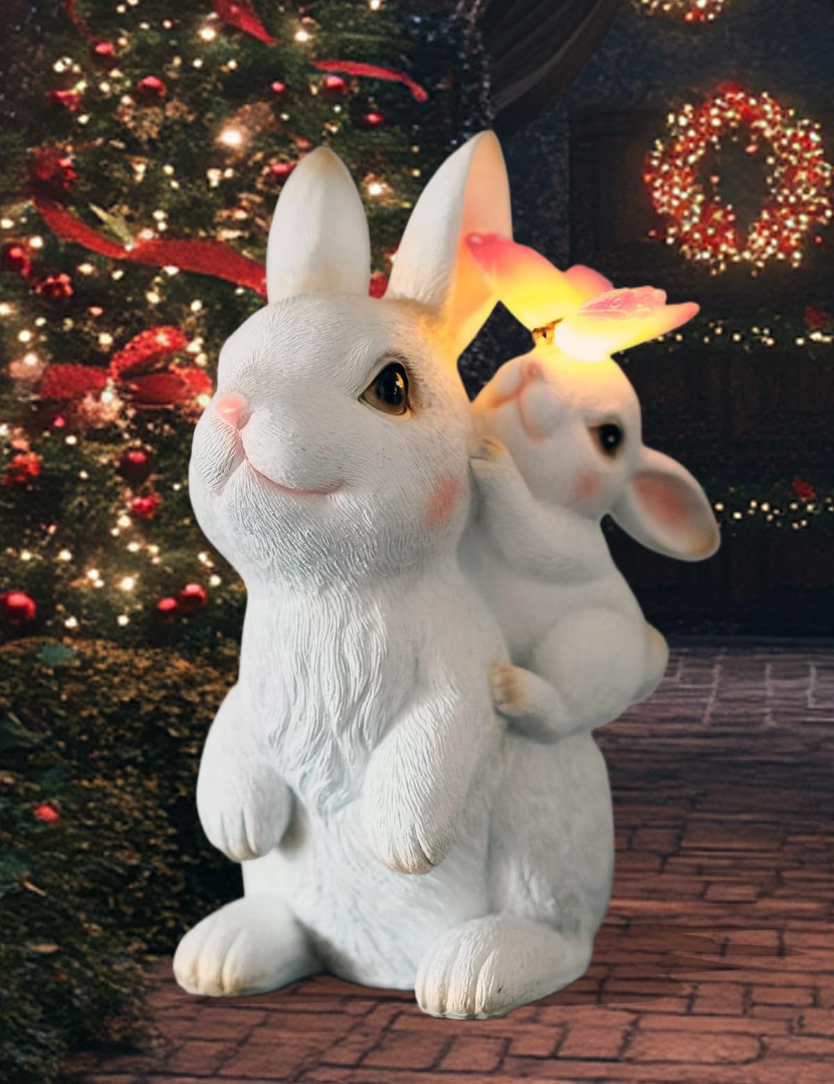CORIETTA Solar Garden Statues Rabbit with Solar Lights Mother&Baby Bunny Figurine with Butterfly Changing Lights for Yard Art Garden&Patio Decor Unique Easter&Birthday Gifts for Women Mom Grandma