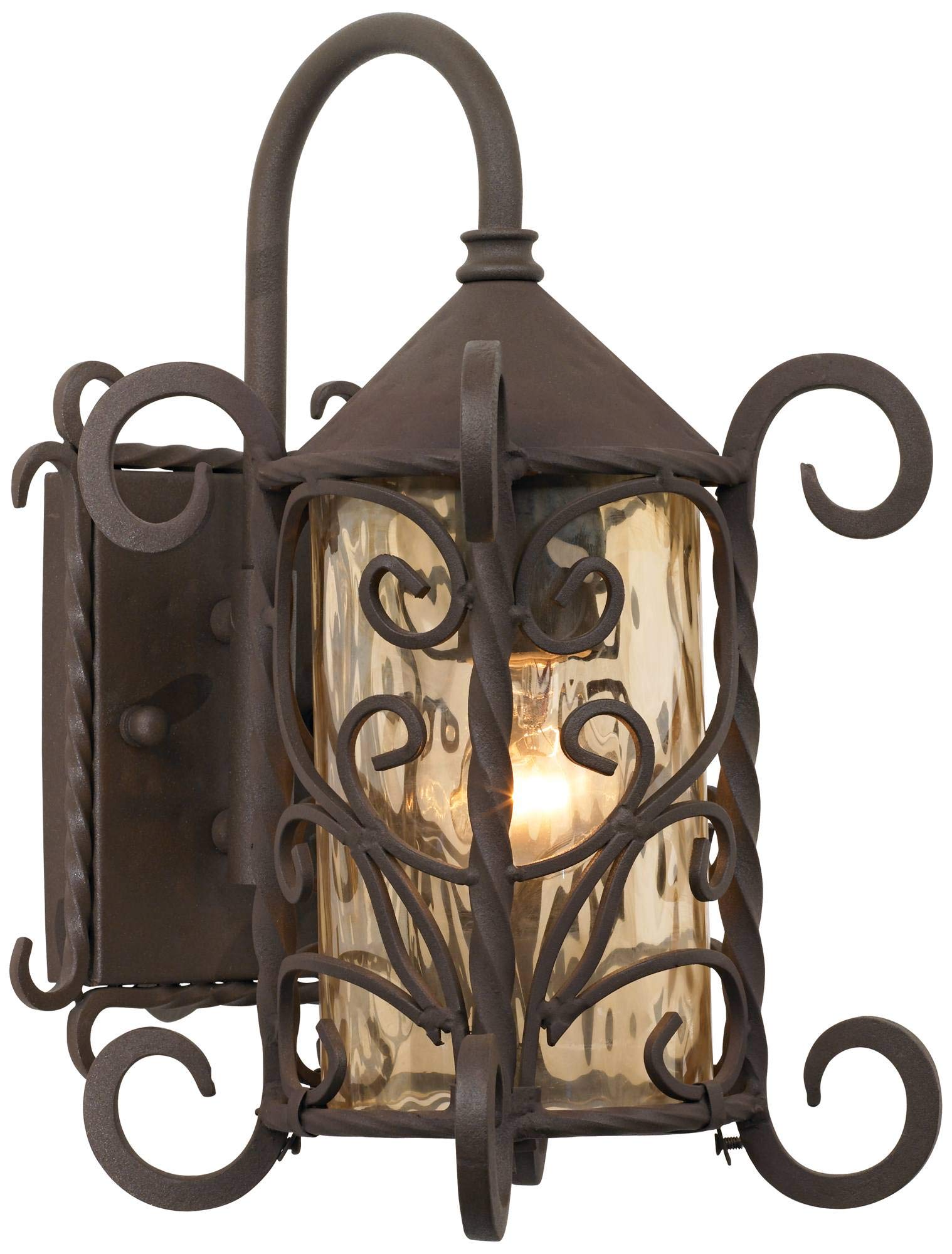 John Timberland Casa Seville Rustic Outdoor Wall Light Fixture Dark Walnut Scroll 13 1/4&quot; Champagne Hammered Glass For Exterior House Porch Patio Outside Deck Garage Yard Front Door Garden Home