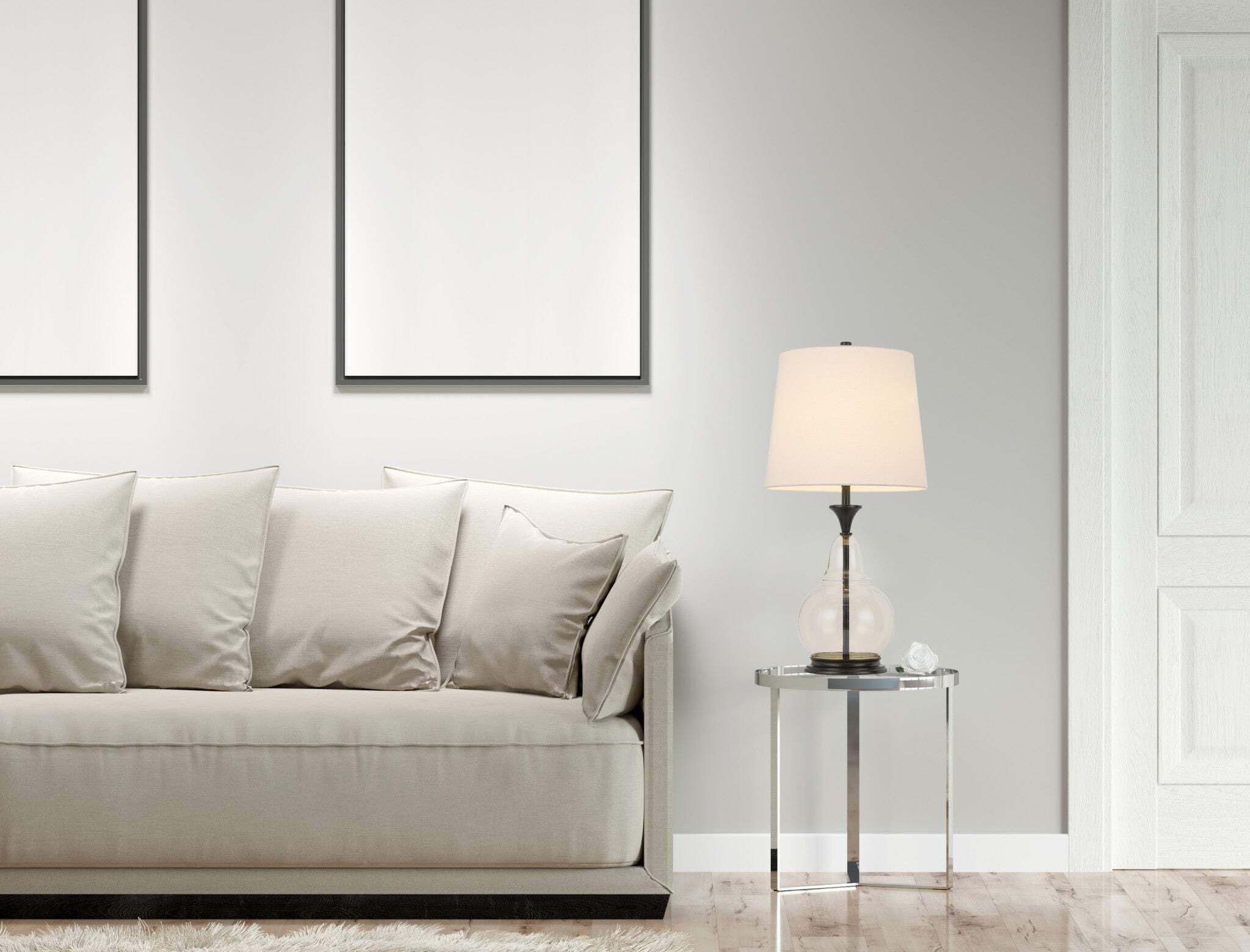 HomeRoots Metal Table Lamp with White Empire Shade, 28 in., Model 524721