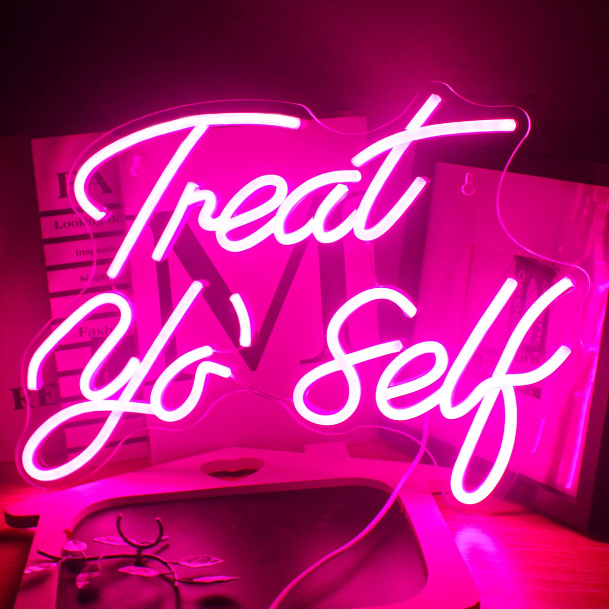 Gamerneon Pink LED Neon Sign - inTreat Yourselfin Acrylic Light for Be ...