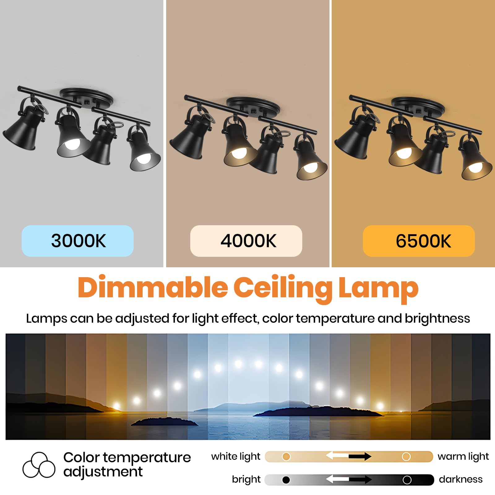 KEESFU 4-Light Dimmable LED Track Lighting Kit, Black Metal Semi Flush Mount, Includes Bulbs, Modern Accent for Dining Room, Bedroom, Kitchen