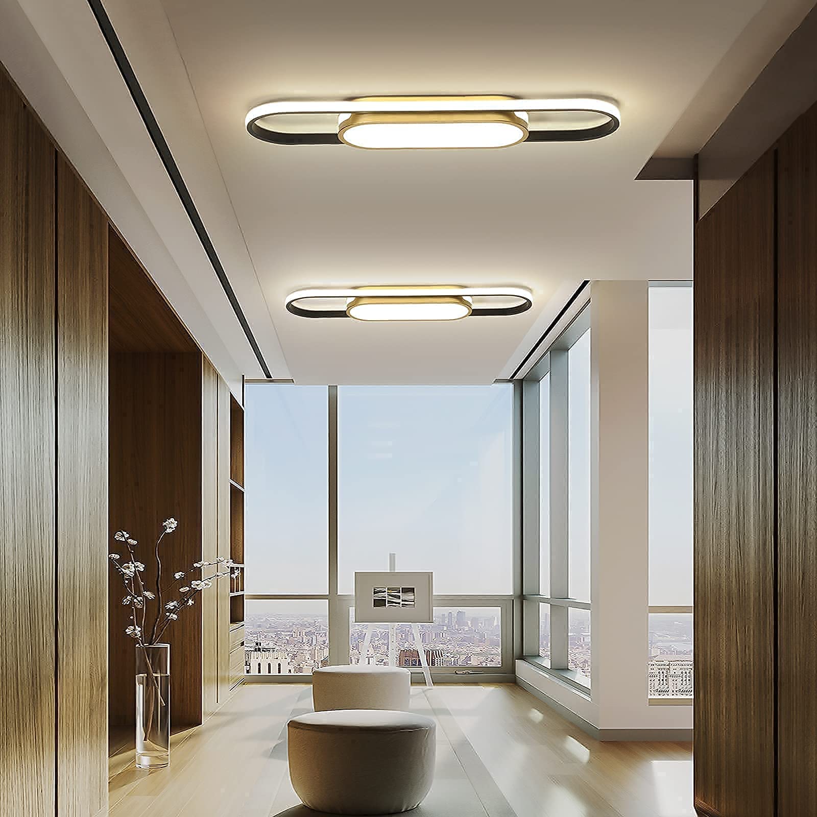 Tioolo Modern LED Flush Mount Ceiling Light, Dimmable 40W, Acrylic, White+Gold, Remote Control, 2.3ft, for Living Room/Kitchen/Bedroom