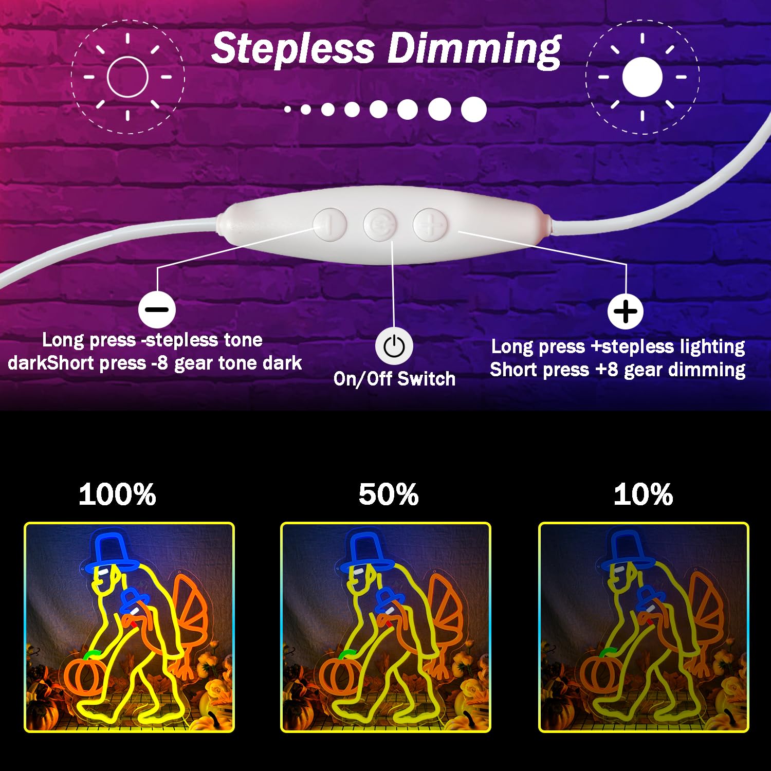 Thanksgiving Neon Sign Turkey Neon Sign With Usb Powered Dimmable Led Pumpkin Lights For Home Bedroom Living Room Holiday Gift