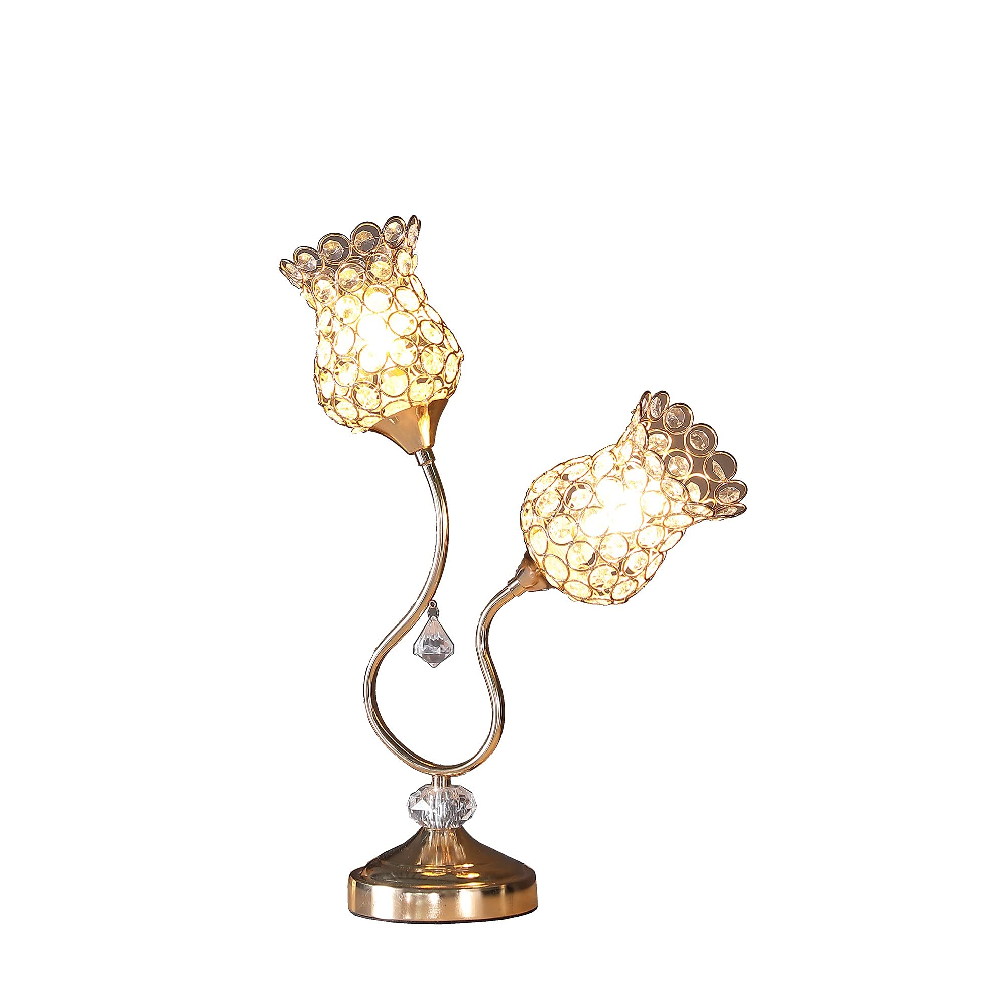 Benjara Bm233925 18.75 X 5 X 12 In. Metal Table Lamp With Floral Trumpet Shade & Crystal Accents Gold