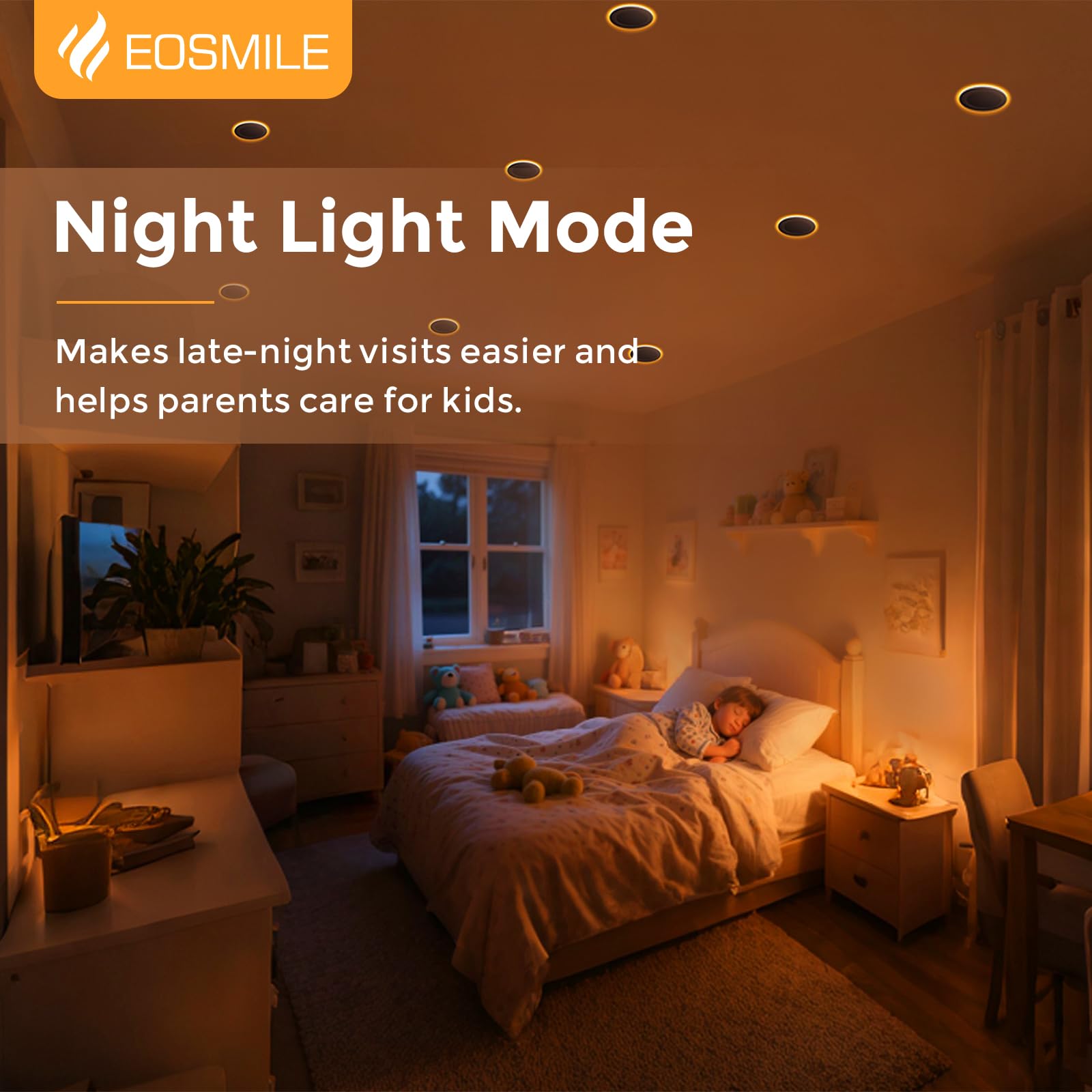 Eosmile 12 Pack 6 Inch Black 5Cct Led Recessed Light With Night Light  Dimmable Canless Wafer Downlight Etl&Fcc  2700K 3000K 3500K 4000K 5000K Selectable Ultra-Thin Lighting  12W  120V  1100Lm