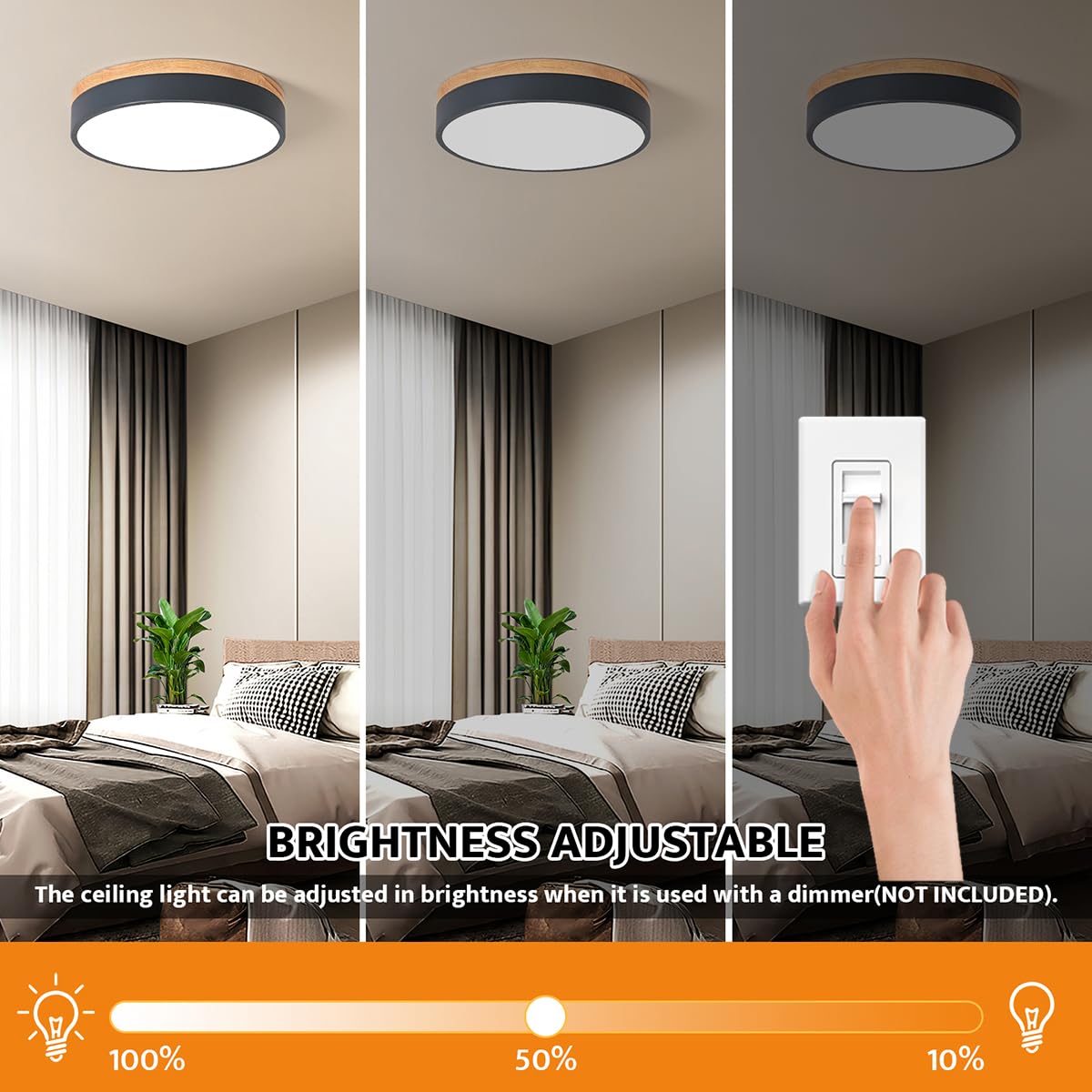 Yiisem Dimmable Wood Led Flush Mount Ceiling Light, 5Cct 2700K-6000K Modern Round Close To Ceiling Lighting Fixtures, Minimalist