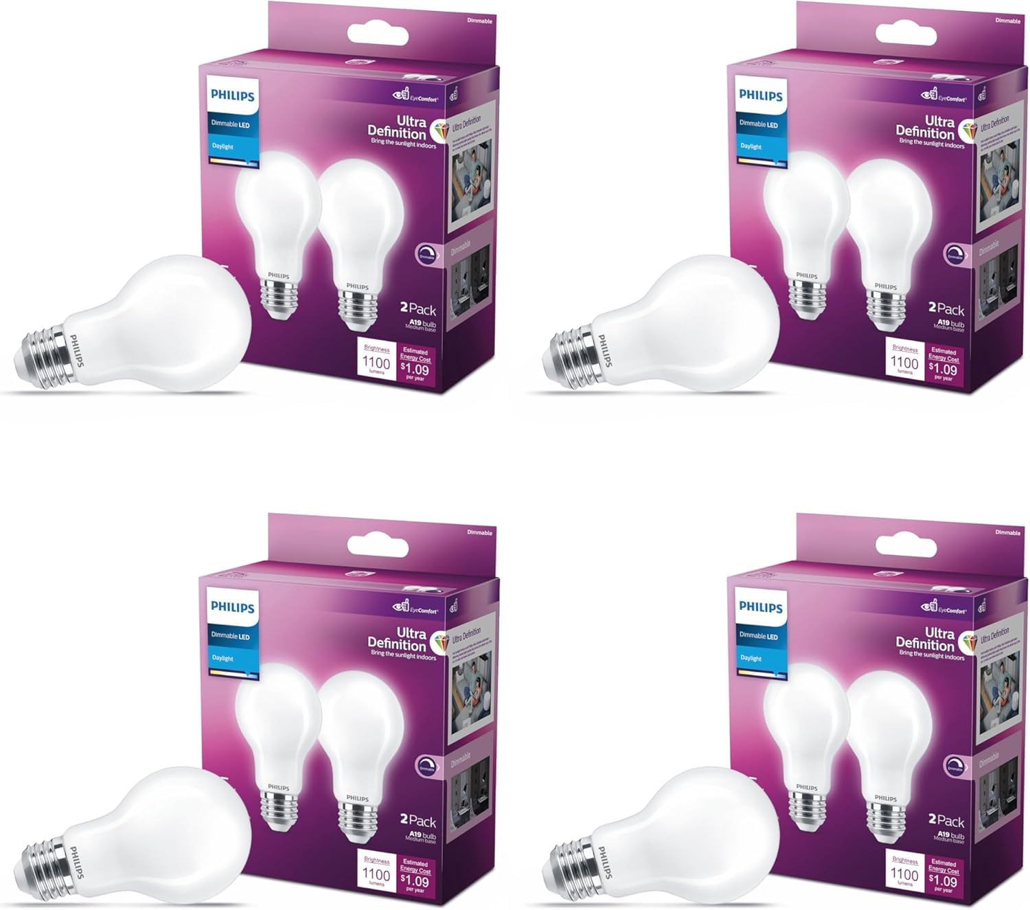 Philips Led A19 Ultra Definition Dimmable Led Light Bulbs - Flicker-Free 100W Light Bulbs With Eyecomfort Technology - Daylight 