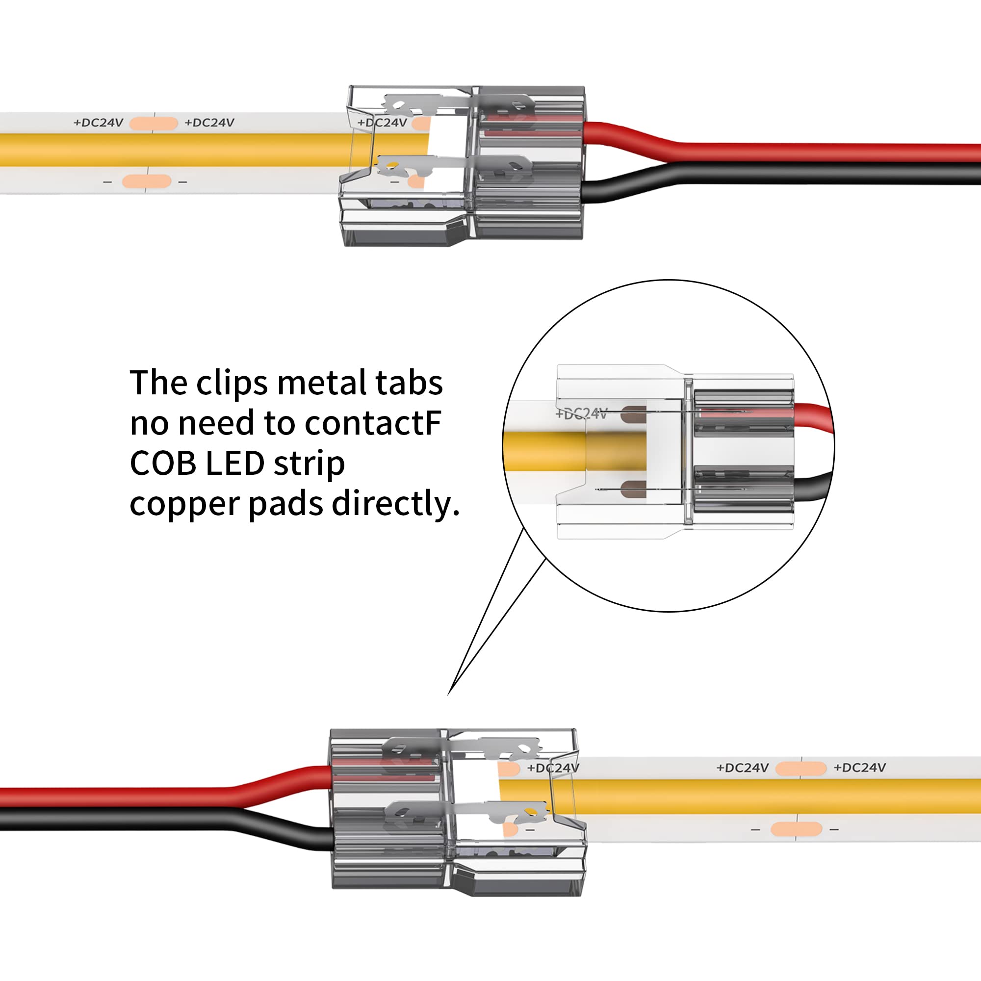 20 Pack Cob Led Connectors, 2 Pins 8Mm Solderless Crystal Connector 15Cm Double Headed Snap Connector Low Voltage Single Color L
