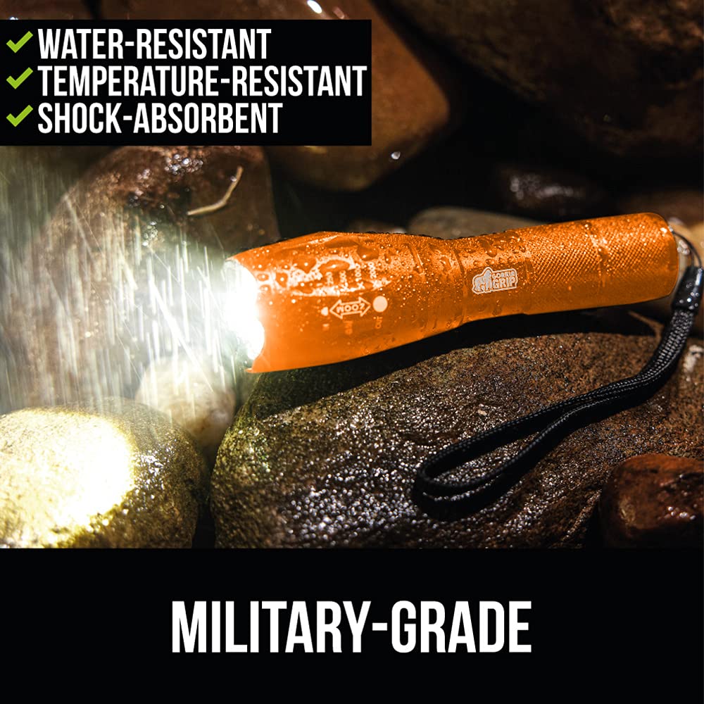 Gorilla Grip LED Tactical Flashlight 2 Pack - 750 FT Zoom, 5 Modes, Water Resistant, Orange