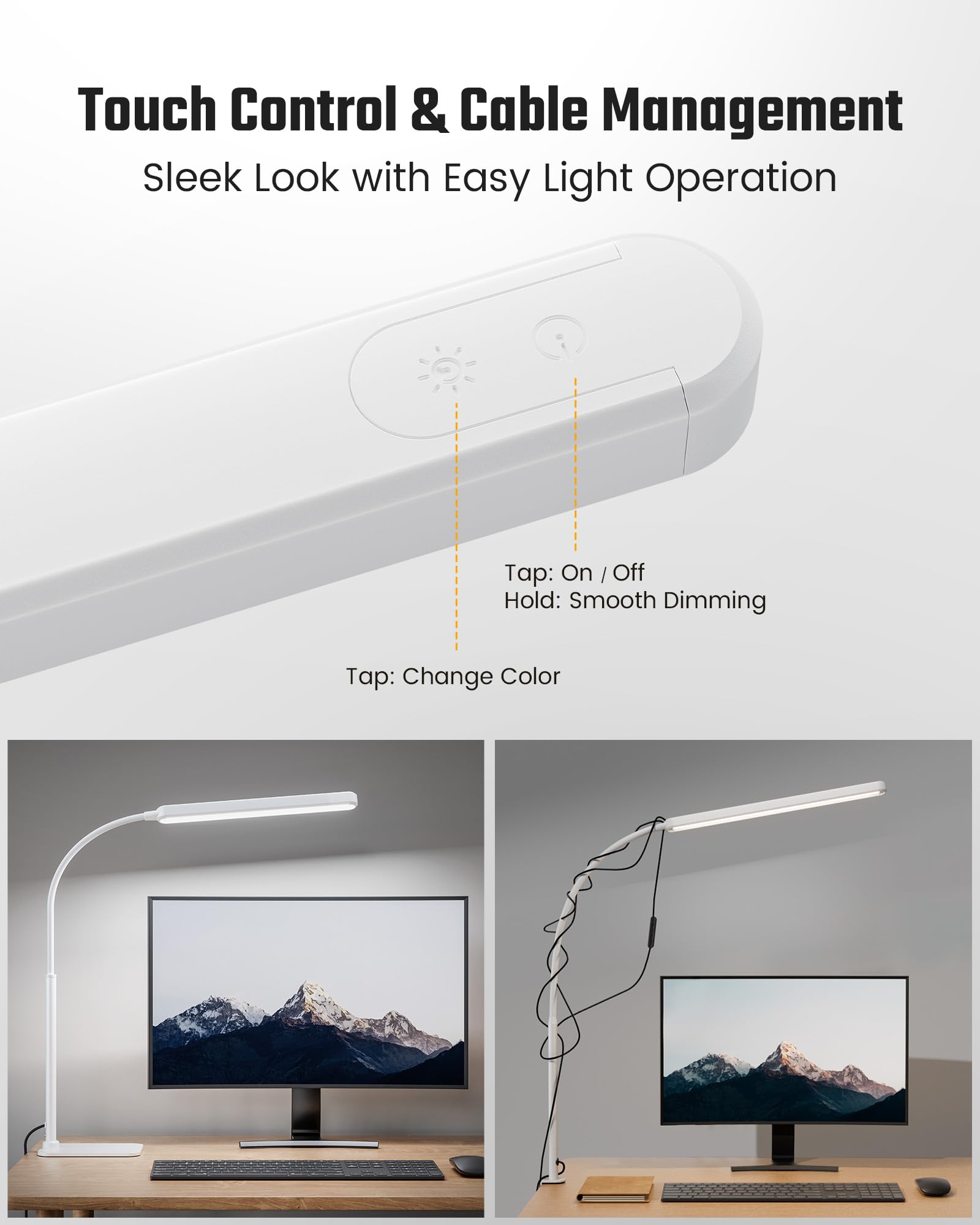 Superdanny Eye-Caring Led Desk Lamp With Base 360?Flexible Gooseneck Work Lamp Touch Control 3 Light Colors Smooth Dimming Task Lighting Reading Light For Home Office College Dorm  White