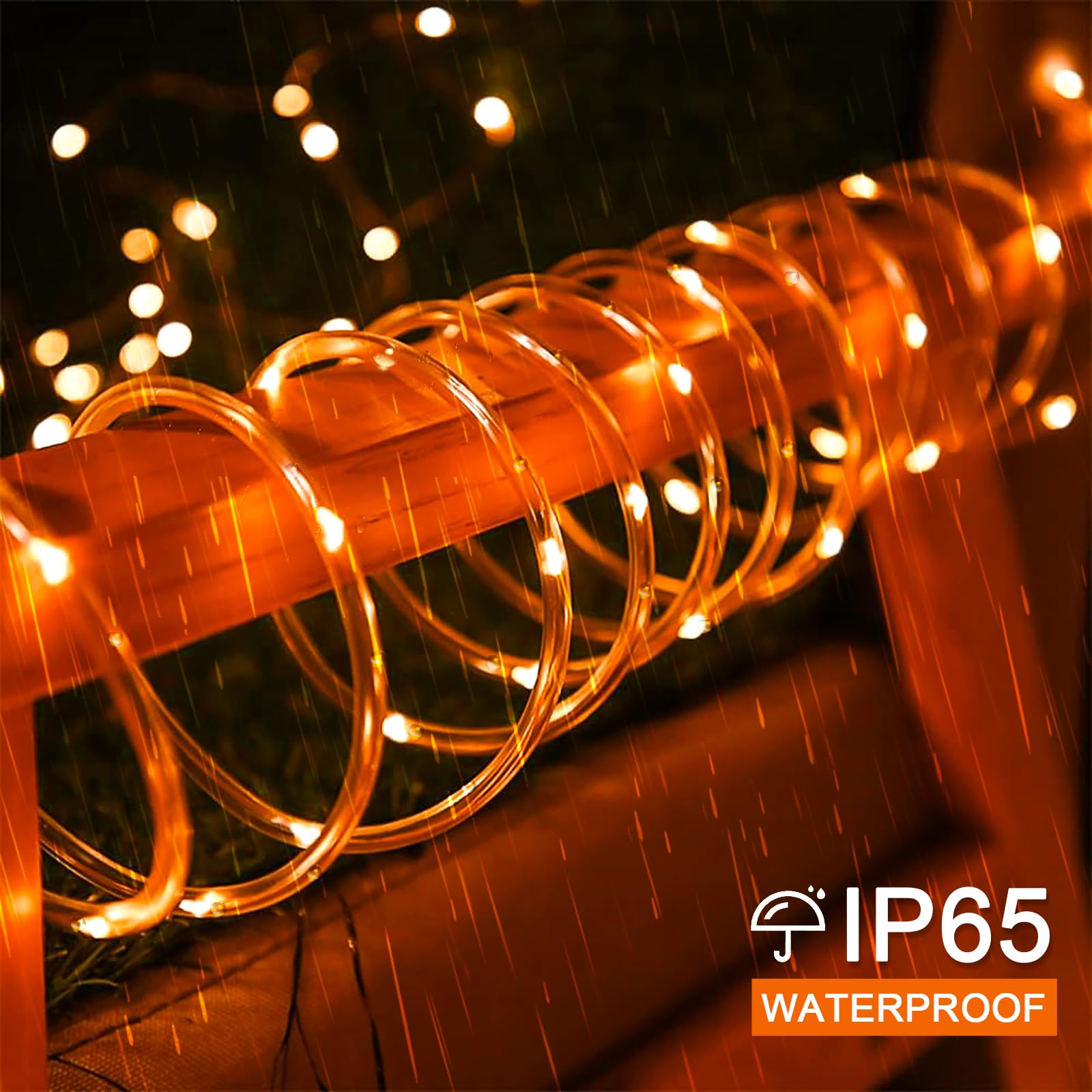 JMEXSUSS Solar Rope Lights, 200 LED, 66 ft, Waterproof, PVC, Orange, Halloween/Thanksgiving Decor