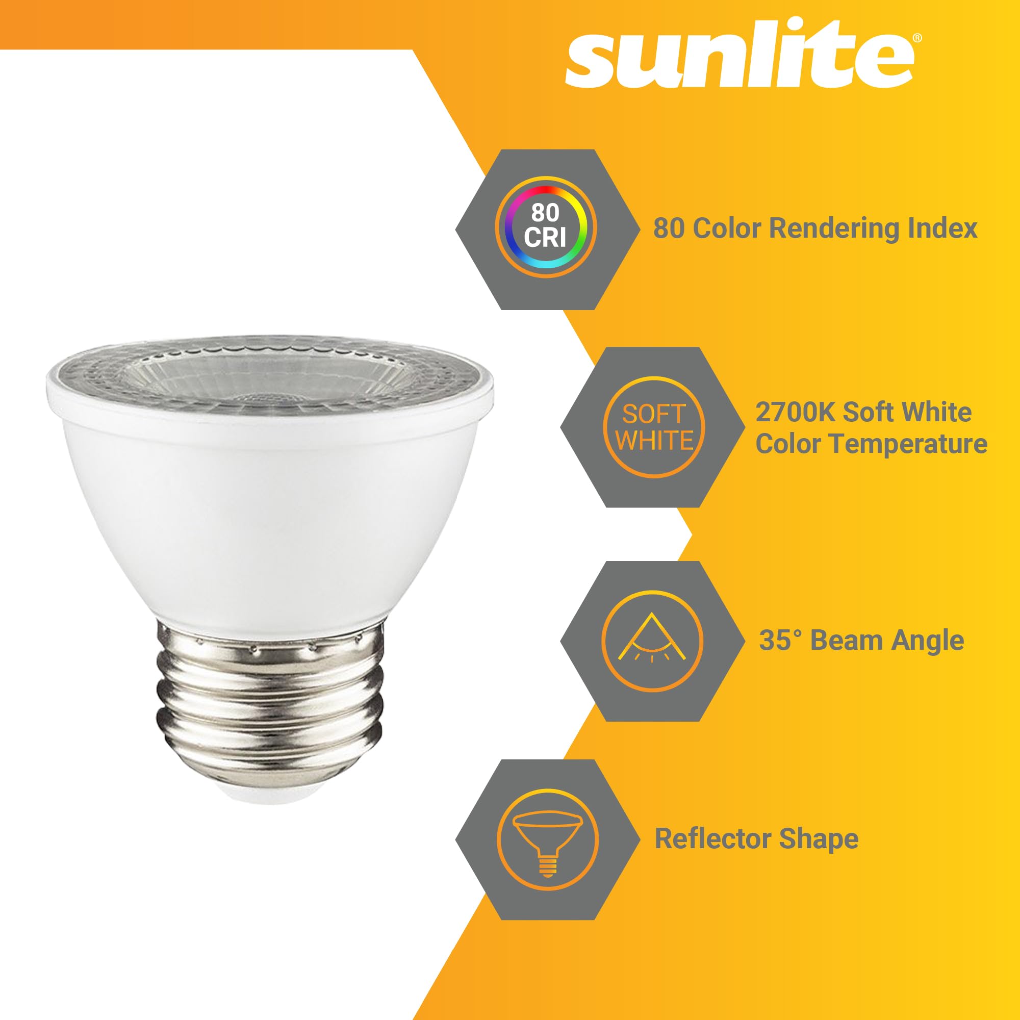 Sunlite Led Par16 Dimmable, Short Neck Recessed Spotlight Light Bulb, 7-Watt, (50W Halogen Replacement) 500 Lumens, Medium E26 B