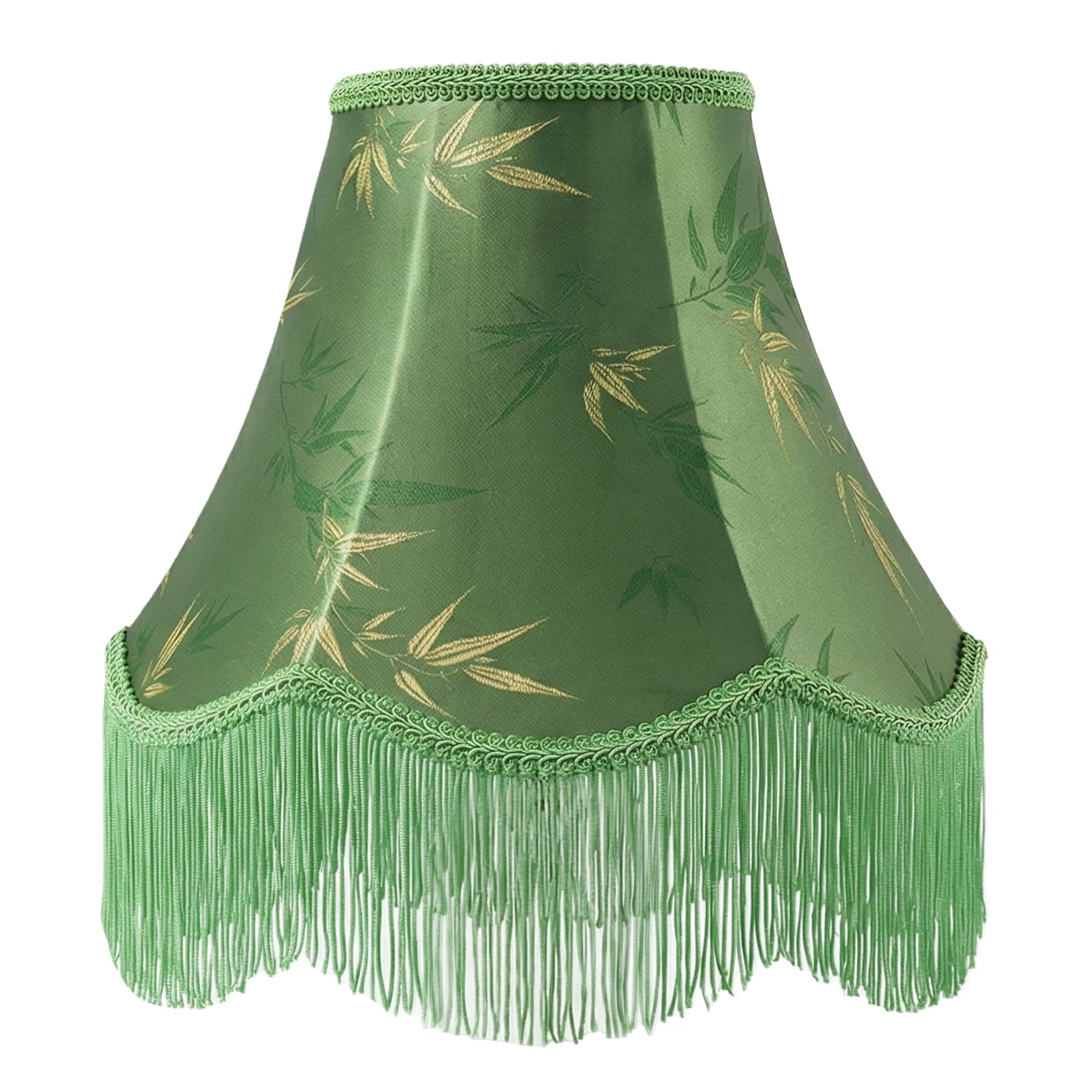 Green Bell Fringe Lamp Shade - 1 Pack, 6 x 13 x 10.6(Spider) Victorian Scalloped Trim Lampshade, Bamboo Leaf Patterned Fabric Re