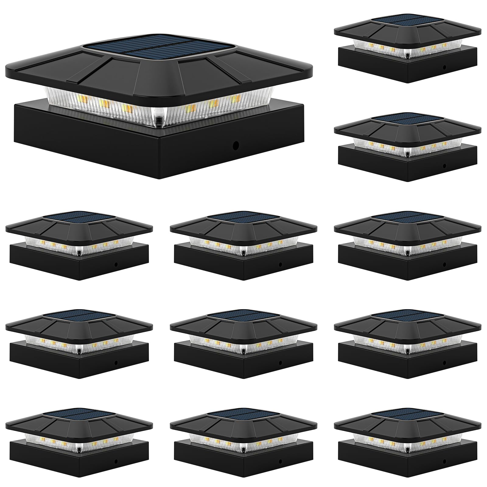 Flaow 4X4 Solar Post Cap Lights Outdoor [12 Pack Waterproof Ip65]  3 Lighting Modes For Fence Deck Patio Garden Decor  Dusk-To-Dawn Solar Powered Post Lights Fit 4X4 Wood/Vinyl