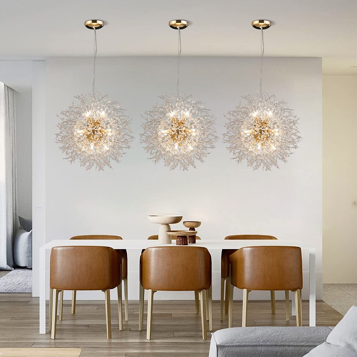 Isamacc 12-Light Firework Chandelier, Gold Stainless Steel Sputnik Pendant, 21.6" for Dining Room/Bedroom, Model CK111