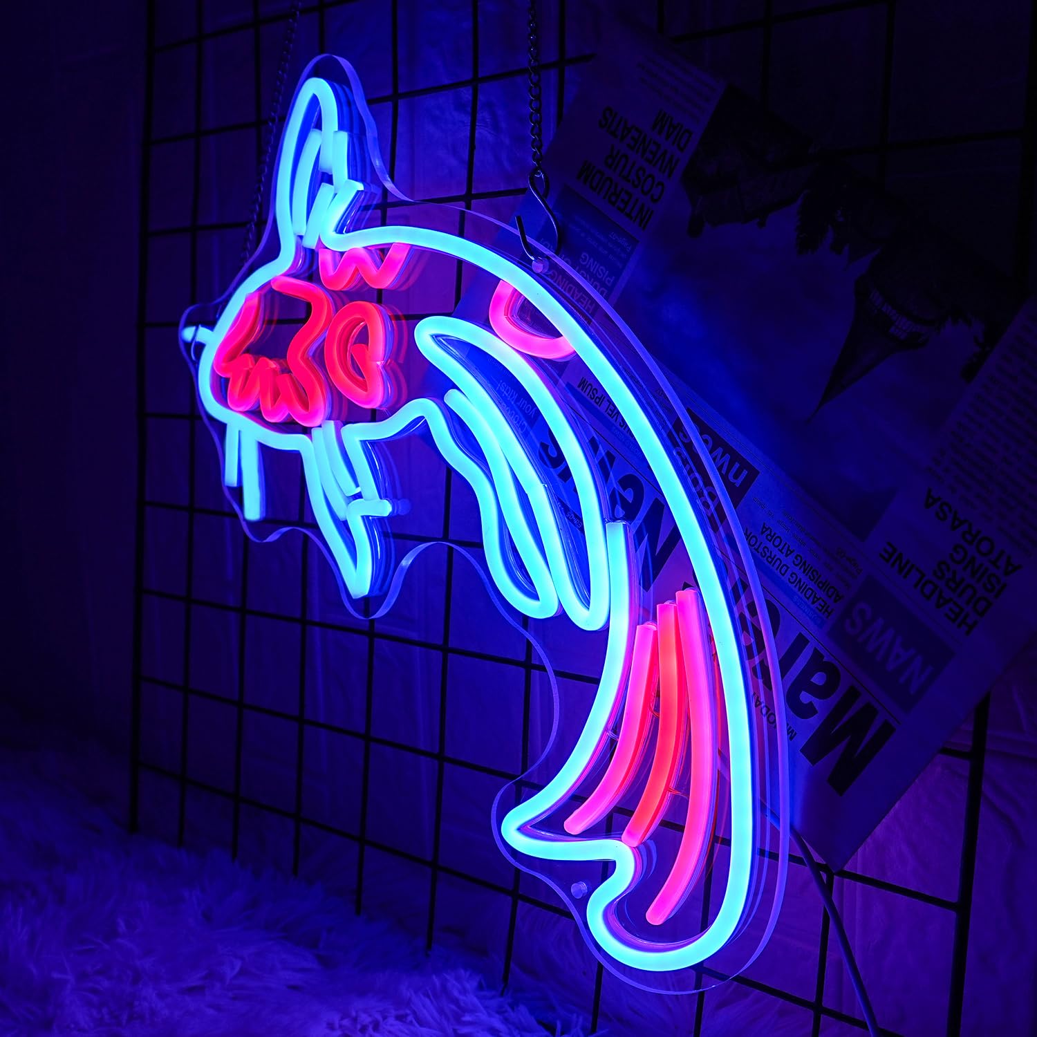 LMSIGNLY Koi Fish Neon Sign LED Light, Dimmable, 17inx9.5in, Blue Red, for Wall Decor, Bar, Restaurant, Office, Koi Pond
