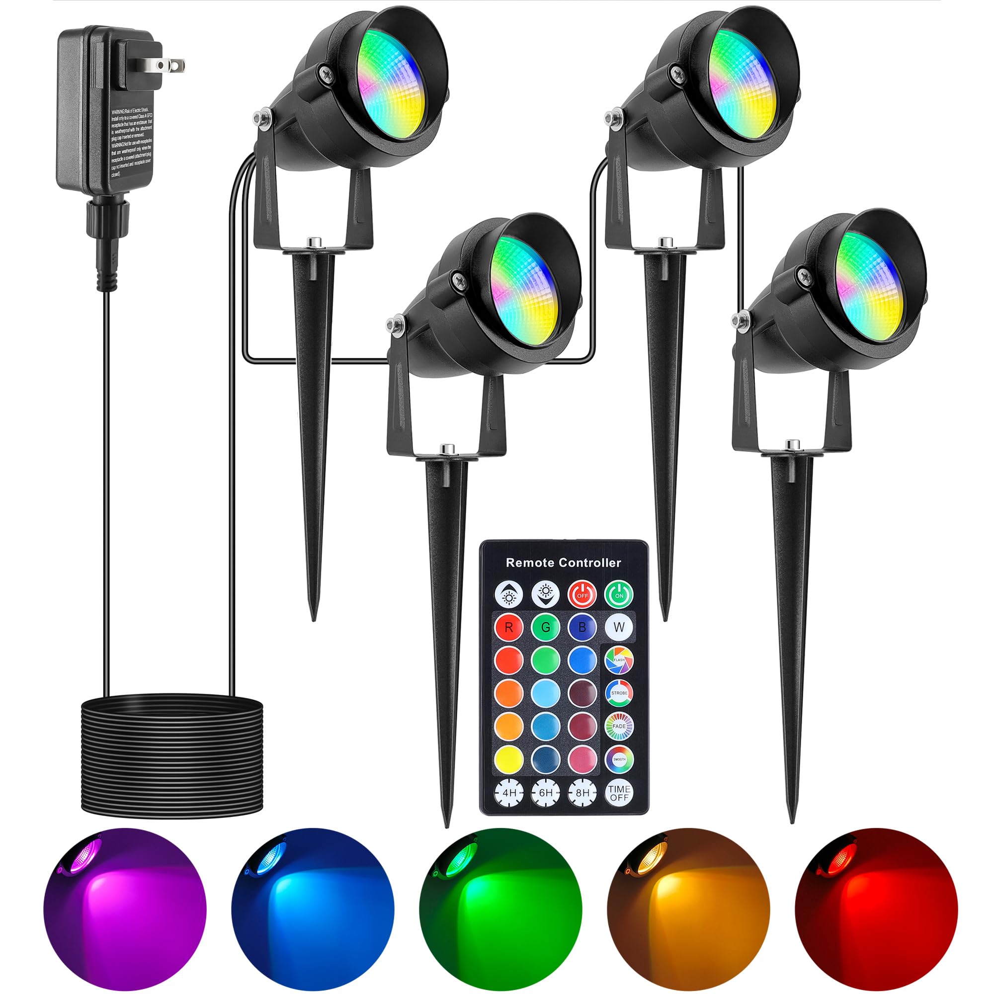 Miabiual Christmas Spotlights Outdoor, 20W Color Changing Landscape Lighting with Remote & Timer (4H/6H/8H), IP65 Waterproof Alu