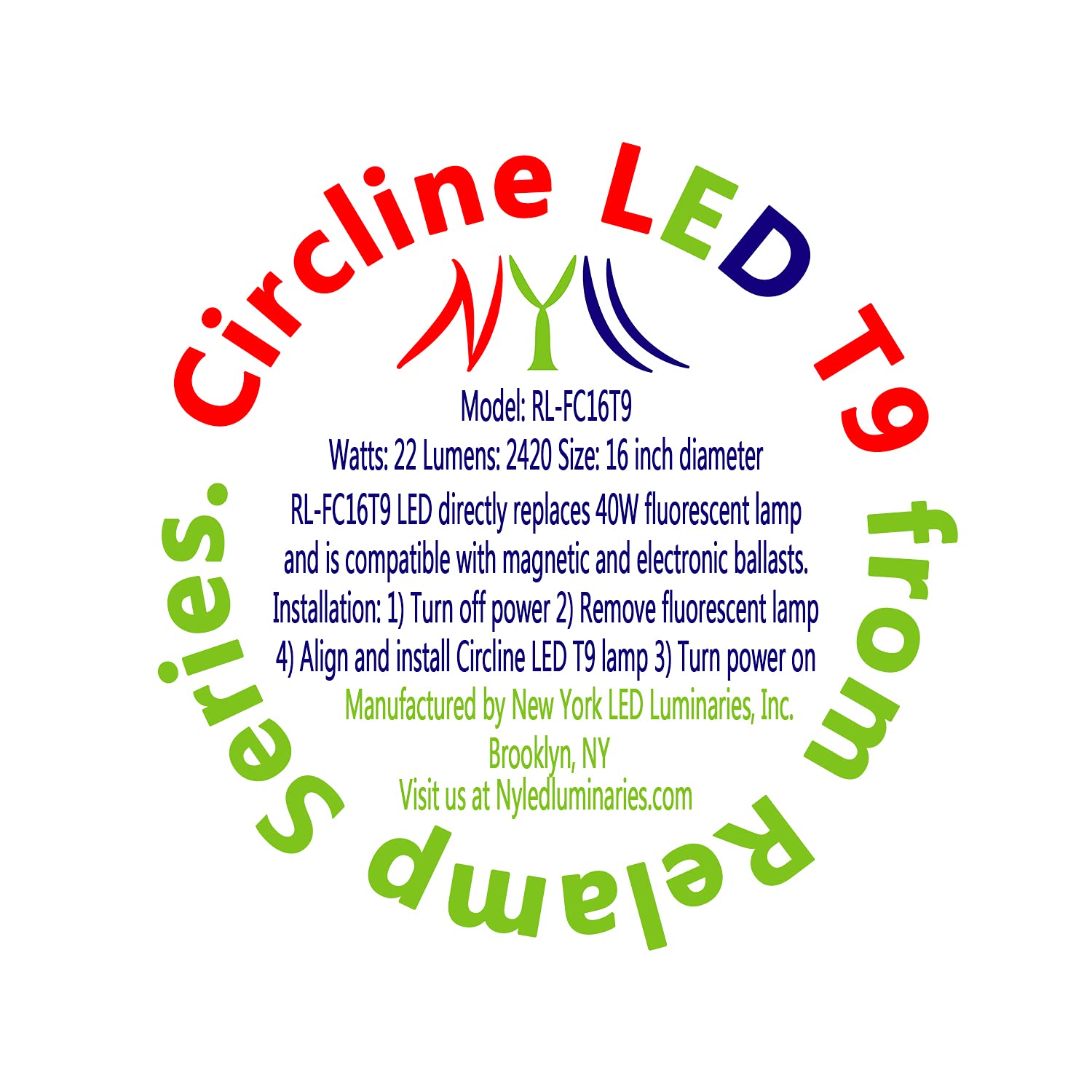 NYLL T9 Circline LED Lamp 16 Inch 40W Replacement Bulb Cool White (4100K) Model RL-FC16T9