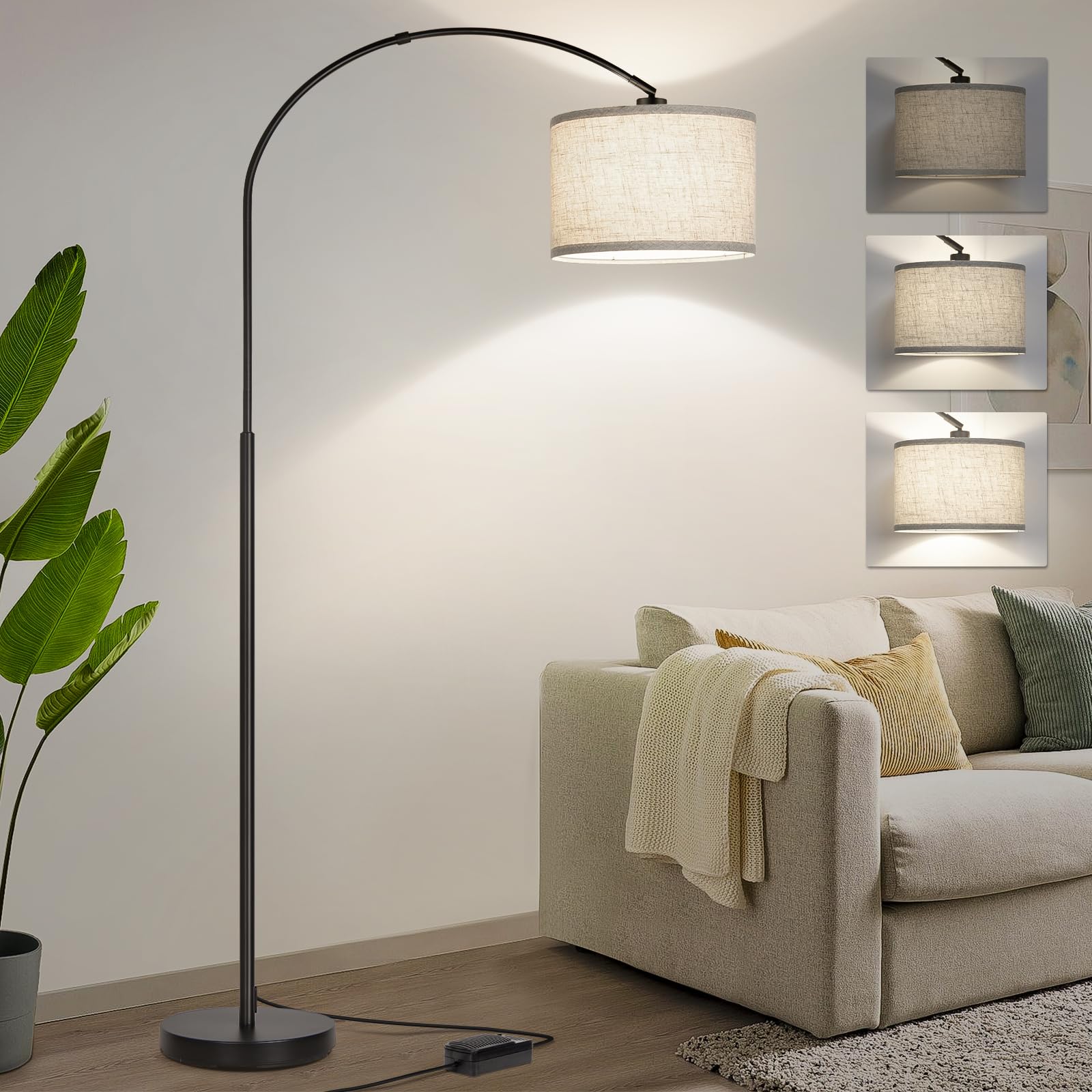 Seaside Village Dimmable Arc Floor Lamp, Metal, Black, Model S-Floor-Arc, Adjustable Shade, 9W LED Bulb Included