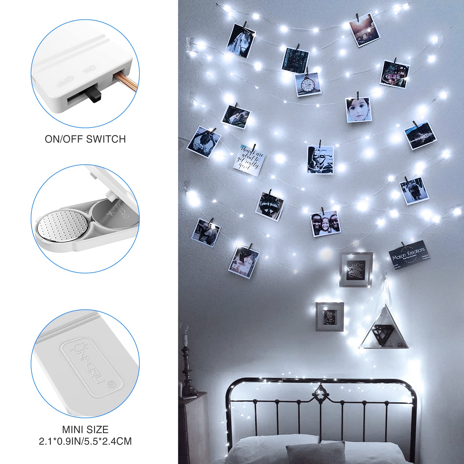 Onforu 16 Pack Fairy Lights, 20 Mini LED, Battery Operated, IP67 Waterproof, 6.5ft, Cool White, Model TX20