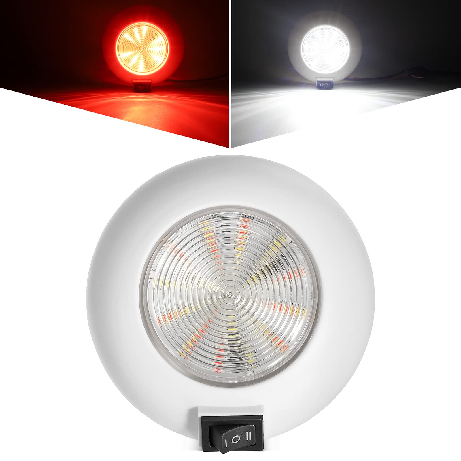 Partsam 1Pc 4 Inch Round LED Utility Dome Light Surface Mount for Home Truck RV Trailer Boat Aircraft Interior Light  4 High Power White & Red LED Downlight  3-Way rocker switch(White/Off/Red)