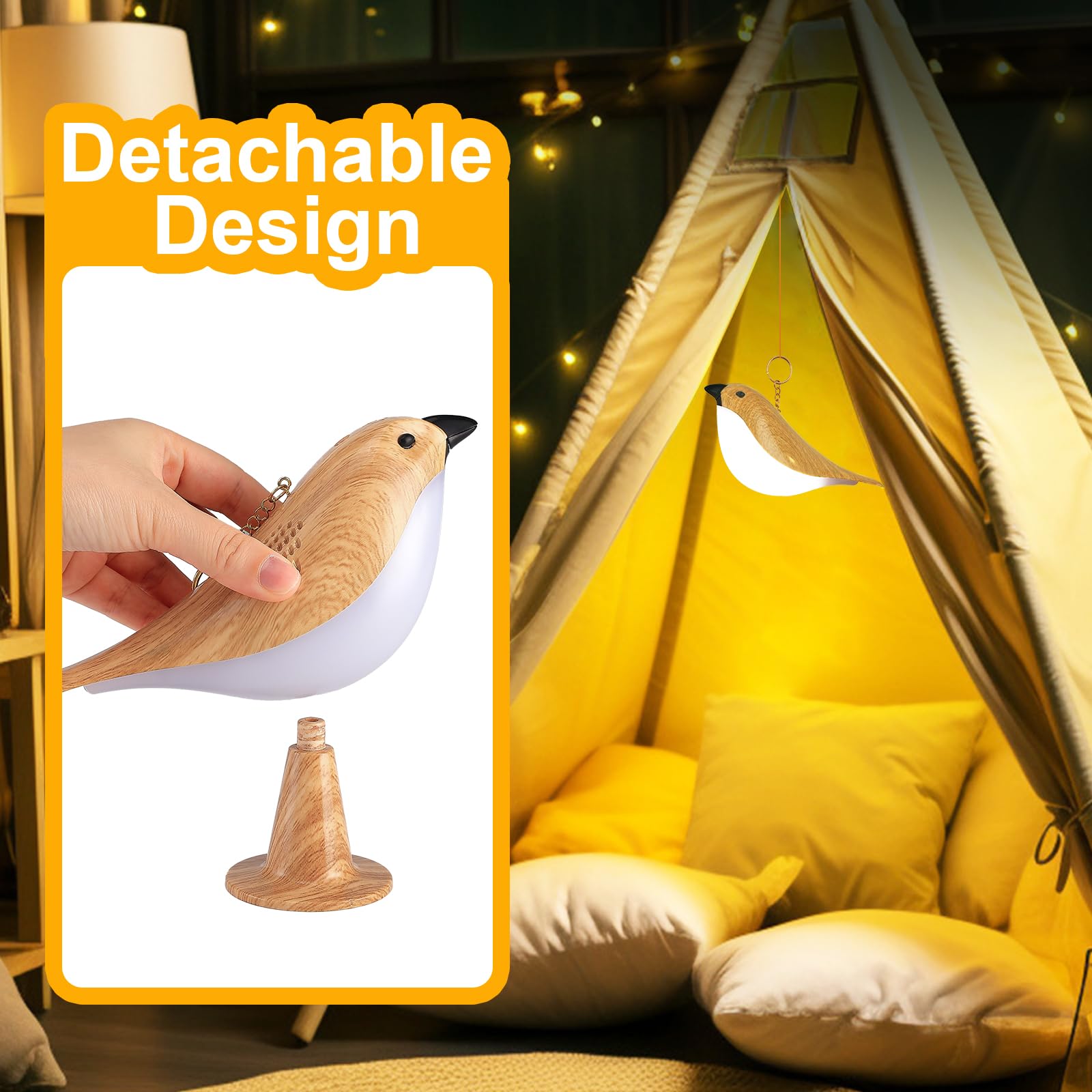 Deogos Bird Lamp, Touch Control Bedside Lamp, Cordless, 3-Way Dimmable, Rechargeable, Small, Acrylonitrile Butadiene Styrene