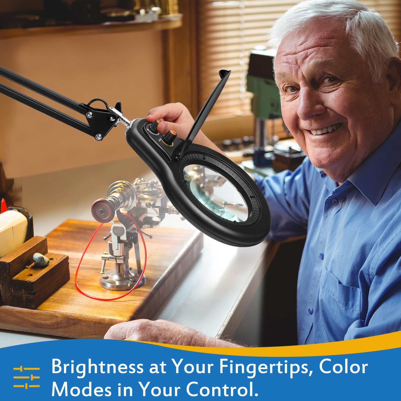 10X Large Magnifying Glass With Light And Stand, 2200 Lumens Stepless Dimmable Lighted Magnifier, Real Glass Lens Desk Lamp With