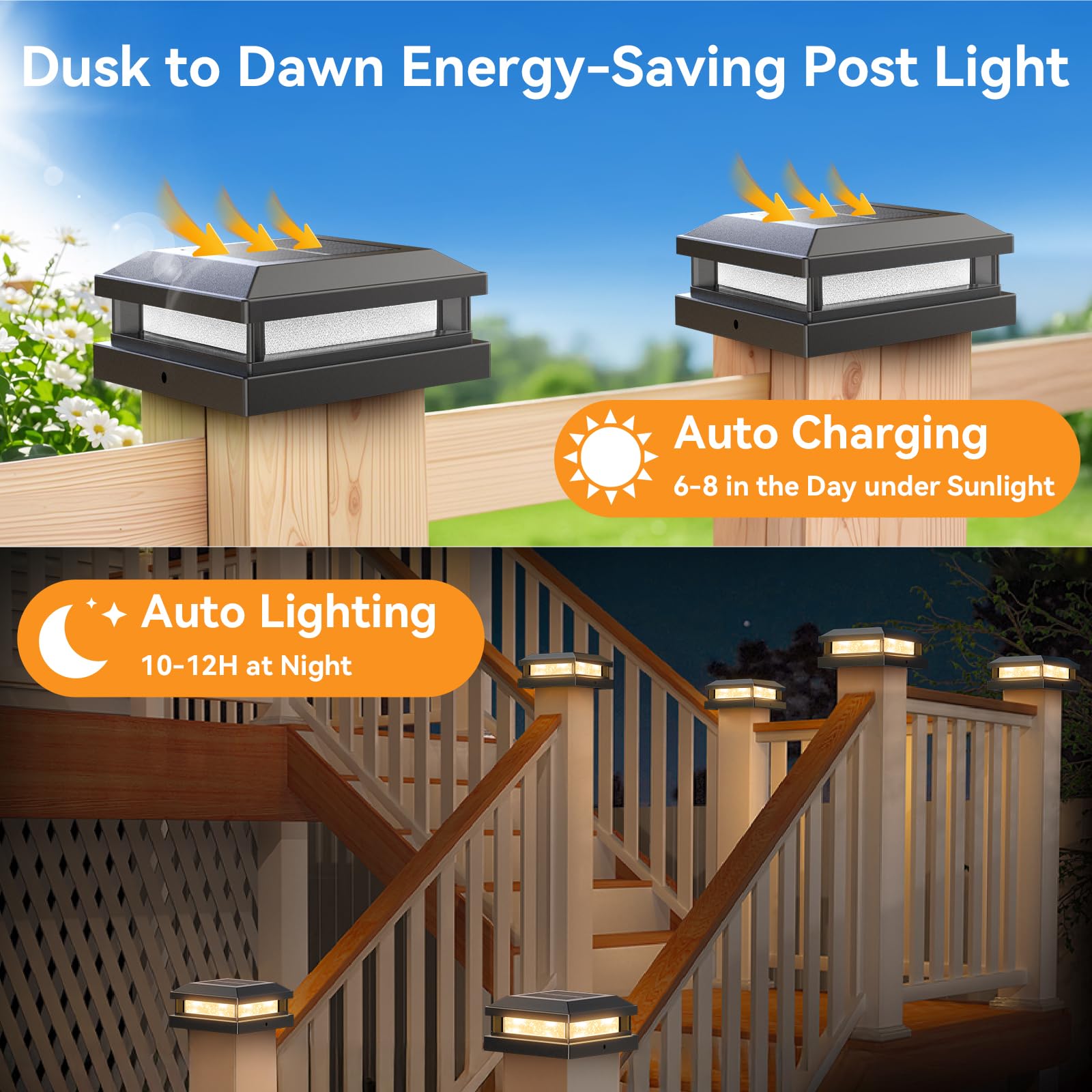 Solar Light Outdoor 4 Packs  Waterproof Solar Powered Post Cap Light For 4X4 4.5X4.5 5X5 Vinyl/Wooden Post With Warm/Cool Lighting  Black 16Leds Deck Cap Lights For Outside  Garden  Patio  Porch