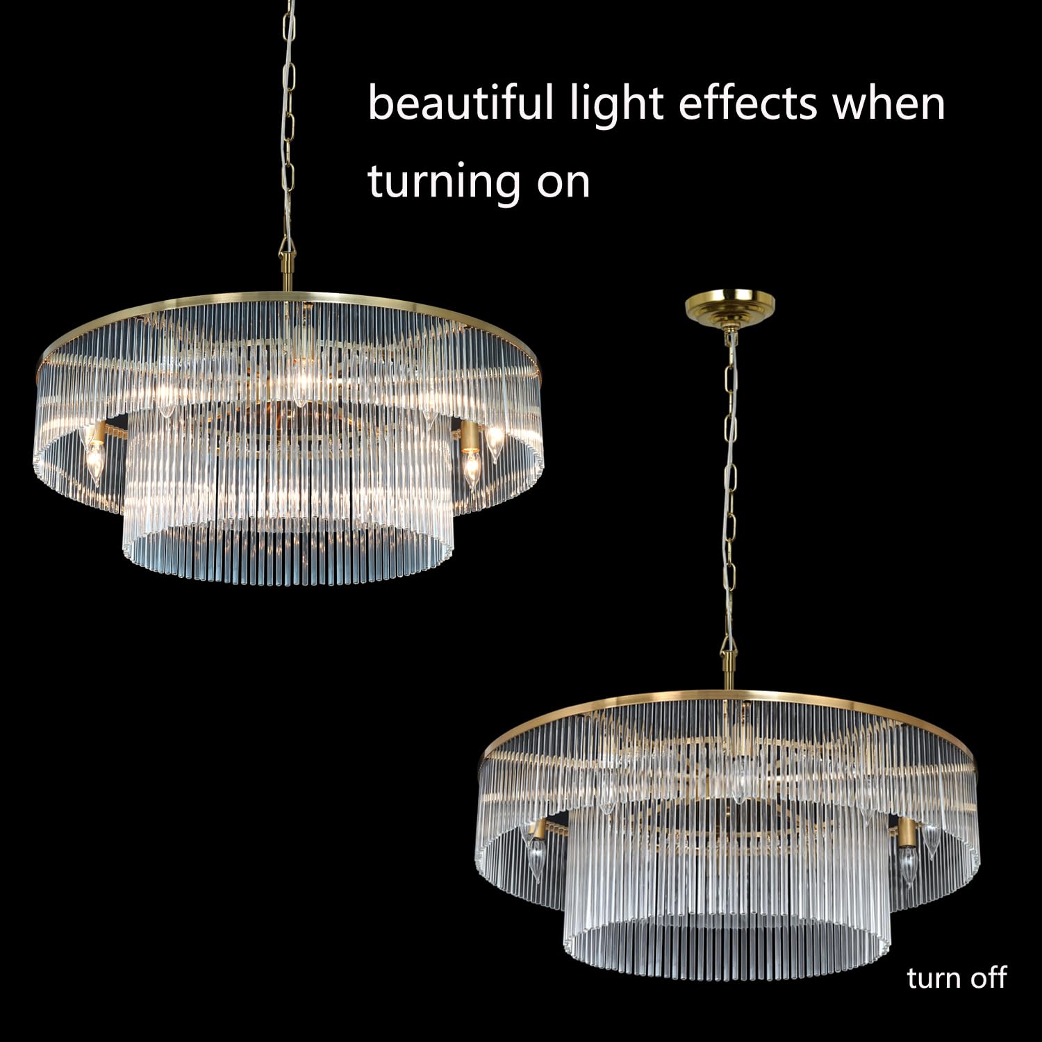 Akeelighting Contemporary Brass Dining Room Chandelier 2 Tier Crystal Glass Chandeliers Lighting Light Fixture Ceiling Entryway