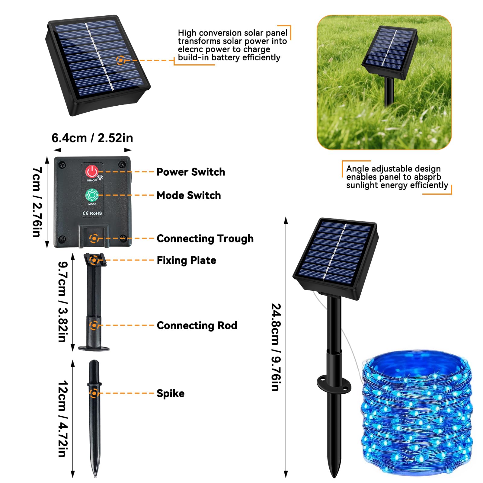 Solar String Lights Outdoor Waterproof 2 Pack Total 66Ft 200Led 8 Modes Twinkle Lights Solar Fairy Lights For Patio  Garden Yard Party Wedding Tree Christmas Halloween Decoration  Blue