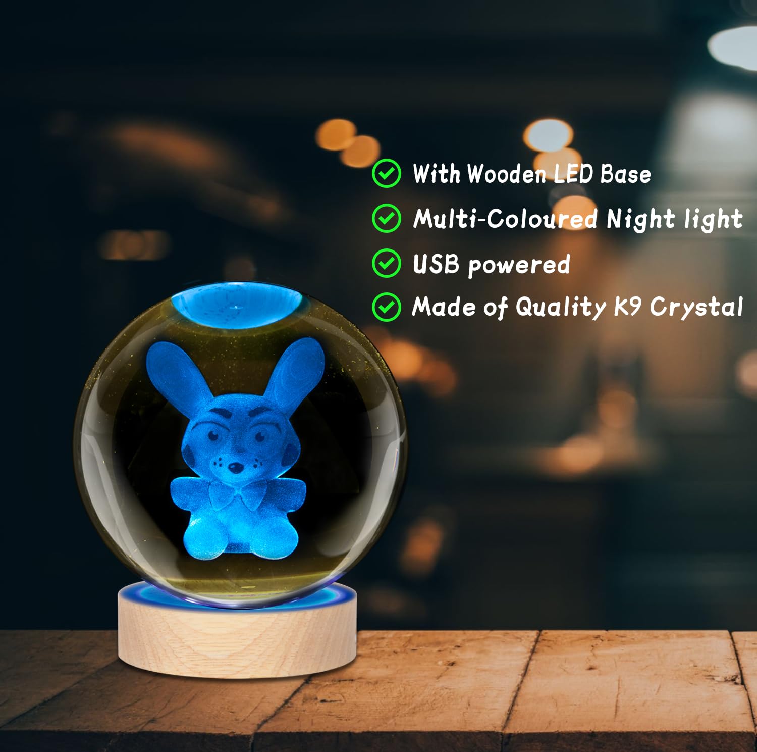 Culdetha 3D Bear Crystal Ball Night Light With Colorful Led Base, Home Decor And Gift For Kids, Christmas And Birthdays (Multico