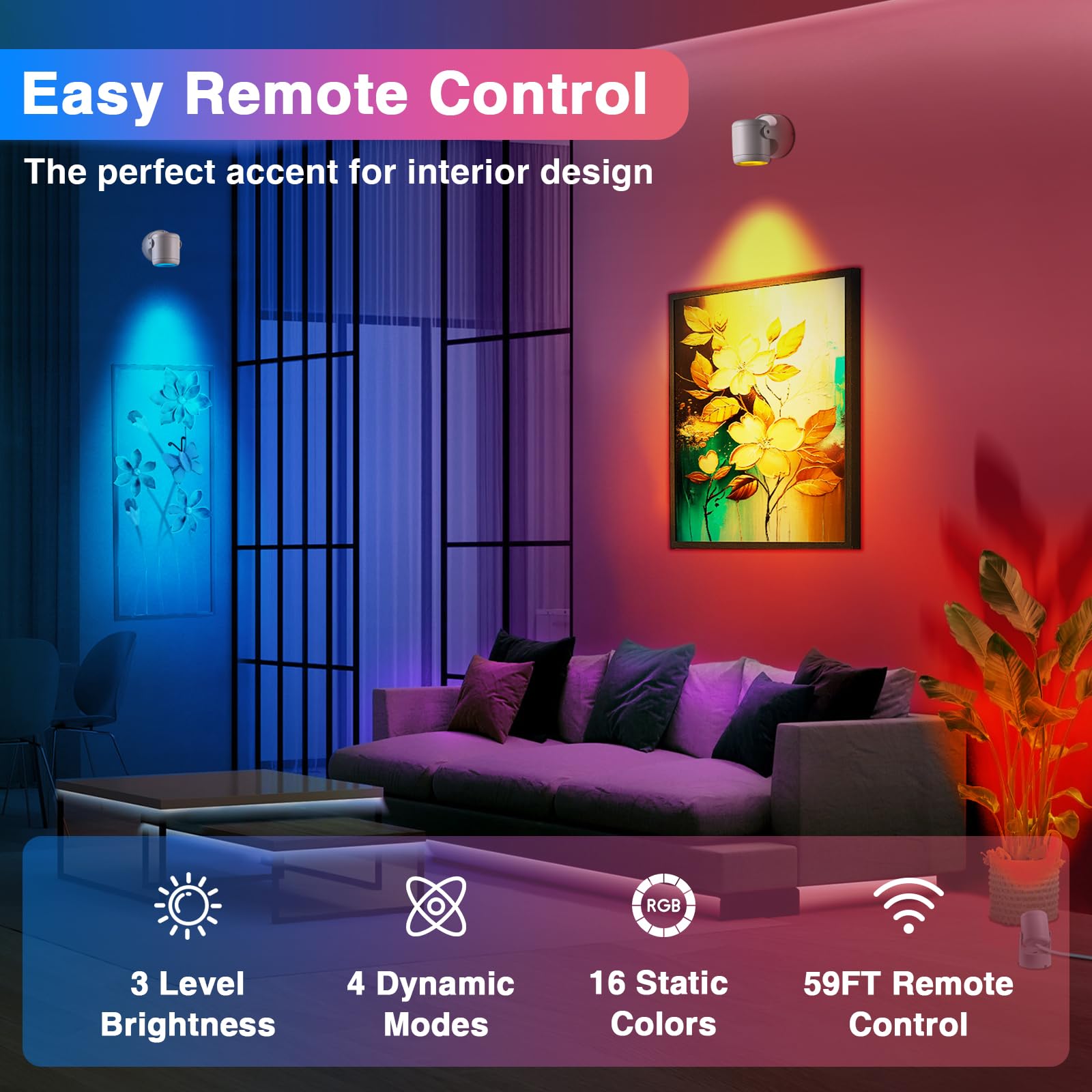 Urtom 6W Rgbw Uplighting Indoor Color Changing Up Lights Indoor With Remote Dimmable Led Spot Lights For Home Aluminum Accent Li