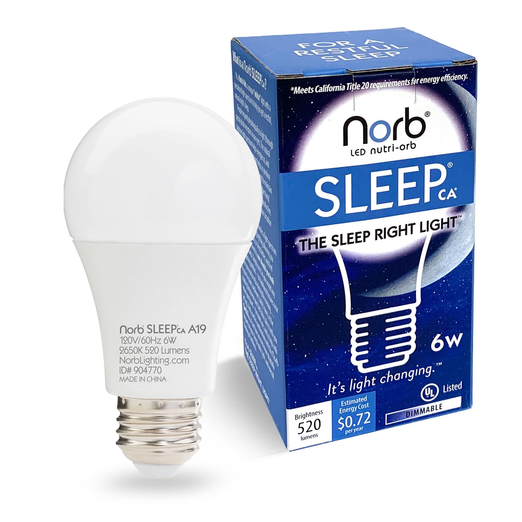 Norb NorbSLEEP Low-Blue Sleep Light Bulb - Melatonin-Boosting Nighttime LED for Restful Sleep - for Babies, Kids, & Adults - 6W 