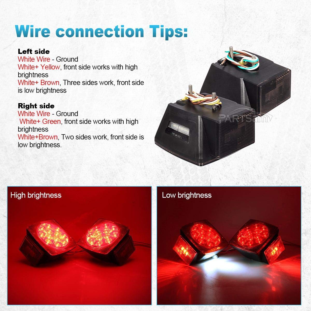 Partsam 12V Submersible Square Led Trailer Lights Smoked Red Combination Led Stop Tail Brake Turn Signal Light For Trailers Unde