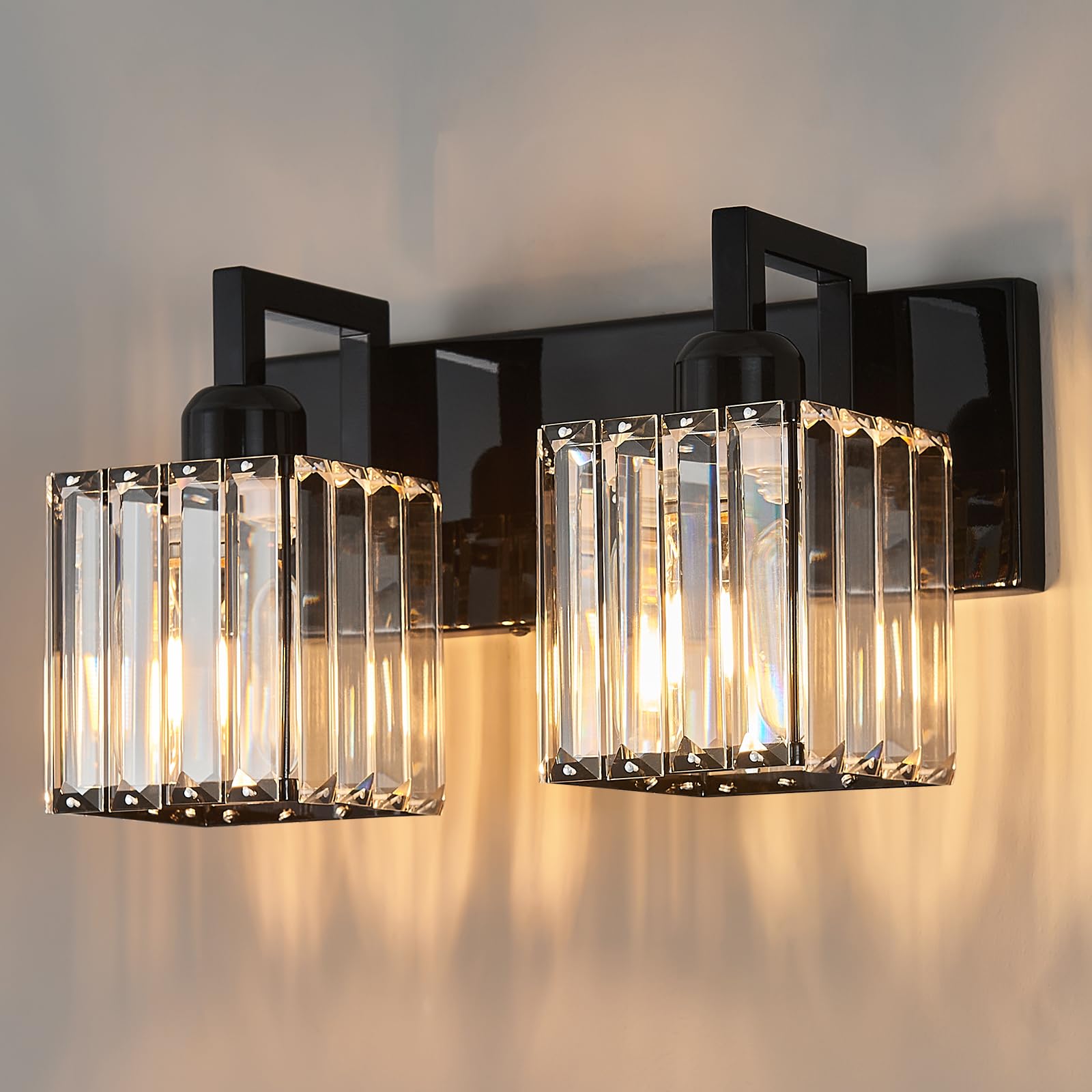 FDPBY Modern Bathroom Vanity Light 2-Lights Plating Black Vanity Light Crystal Wall Light Bathroom Light Fixtures