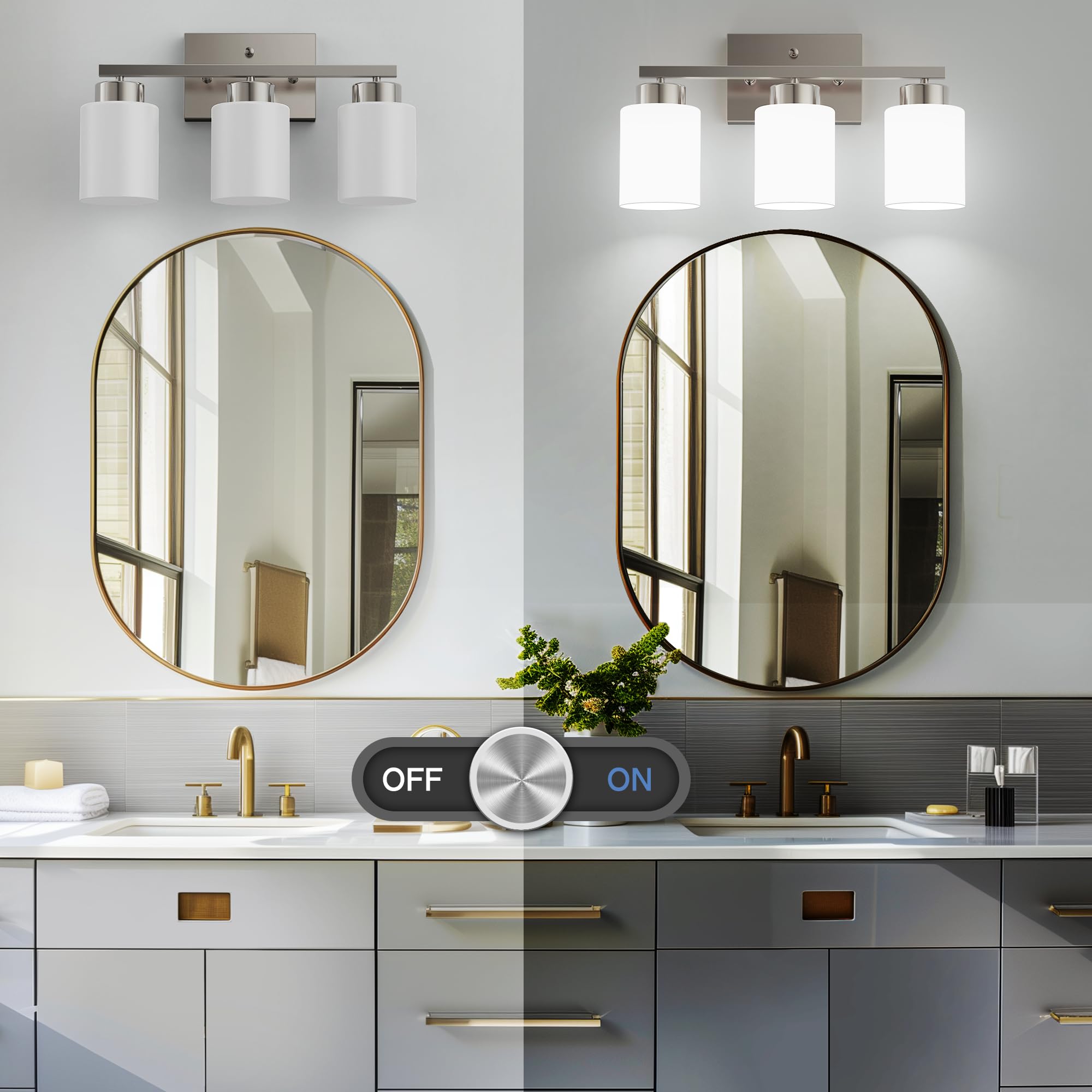 Partphoner 3-Light Brushed Nickel Bathroom Light Fixtures  Modern Vanity Light Over Mirror Lighting  Wall Sconce With Frosted Milky White Glass Shades For Bedroom Living Room Kitchen Hallway